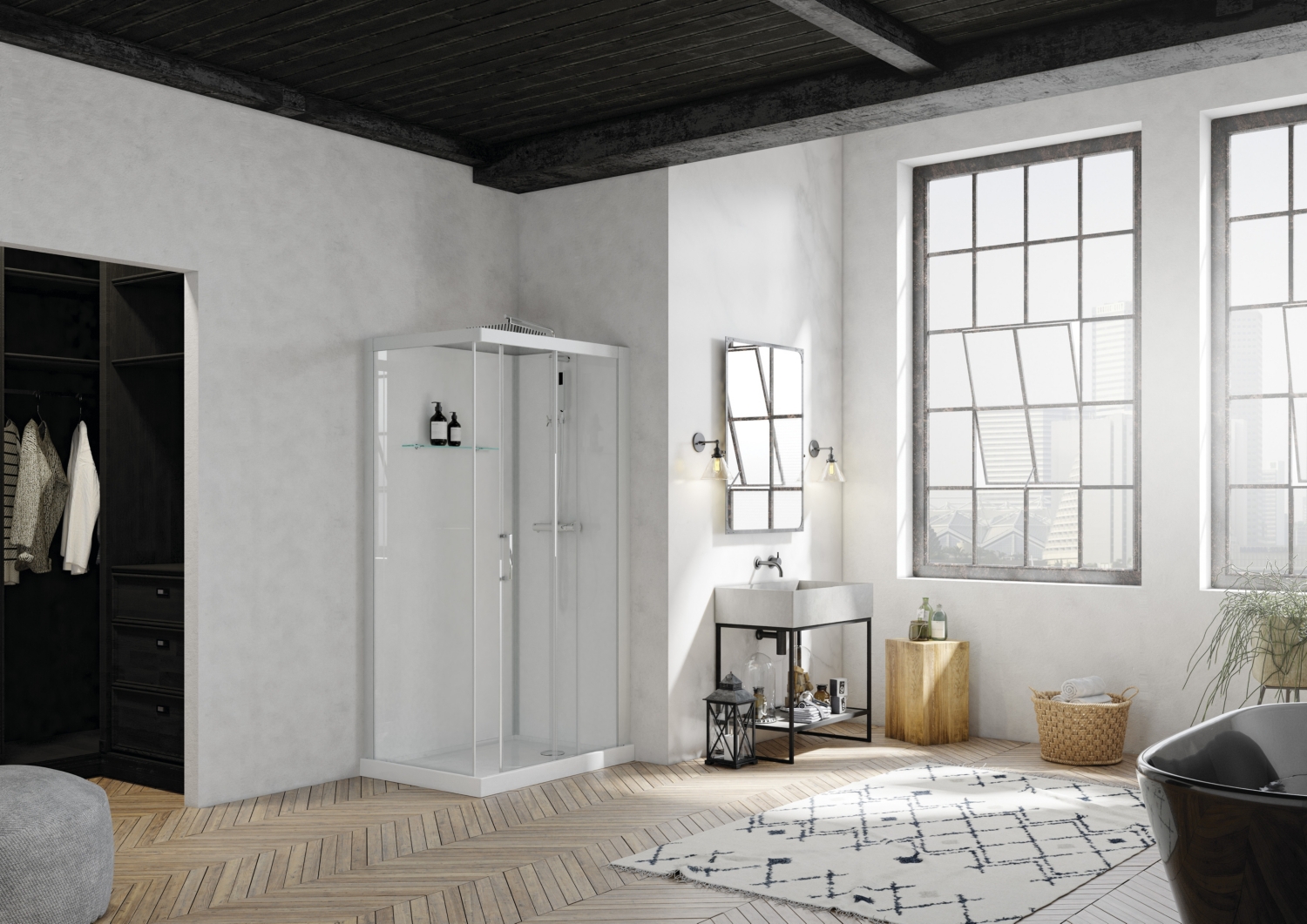 Cabine de douche Brooklyn rectangulaire coulissante - Fond blanc