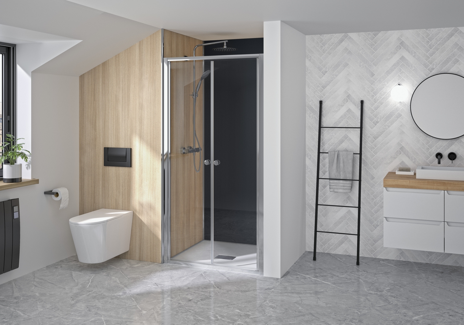 Porte de douche Supra 2P pivotante accès de face - Profil chromé verre transparent