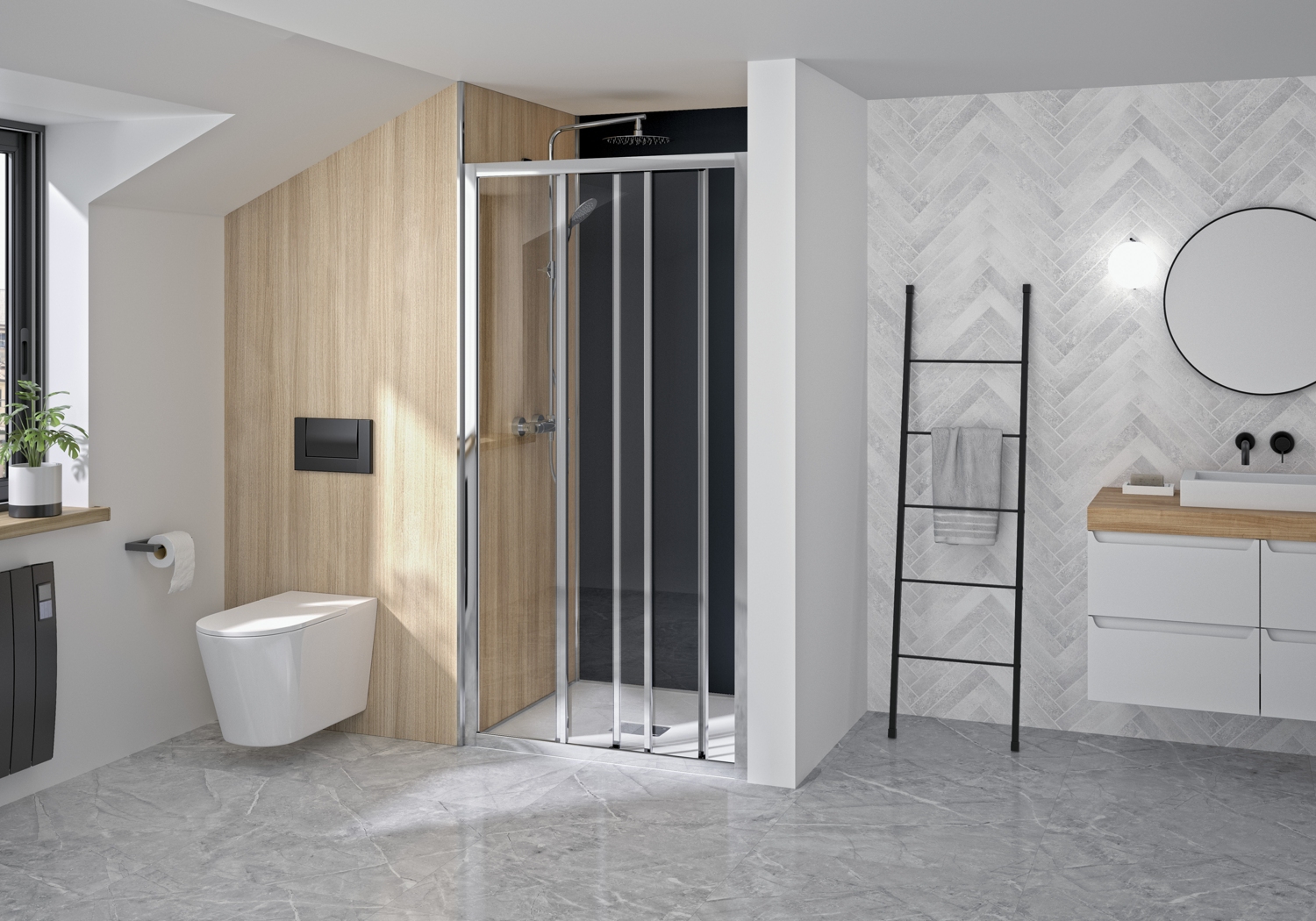 Porte de douche Supra 3V coulissante accès de face - Profil chromé verre transparent