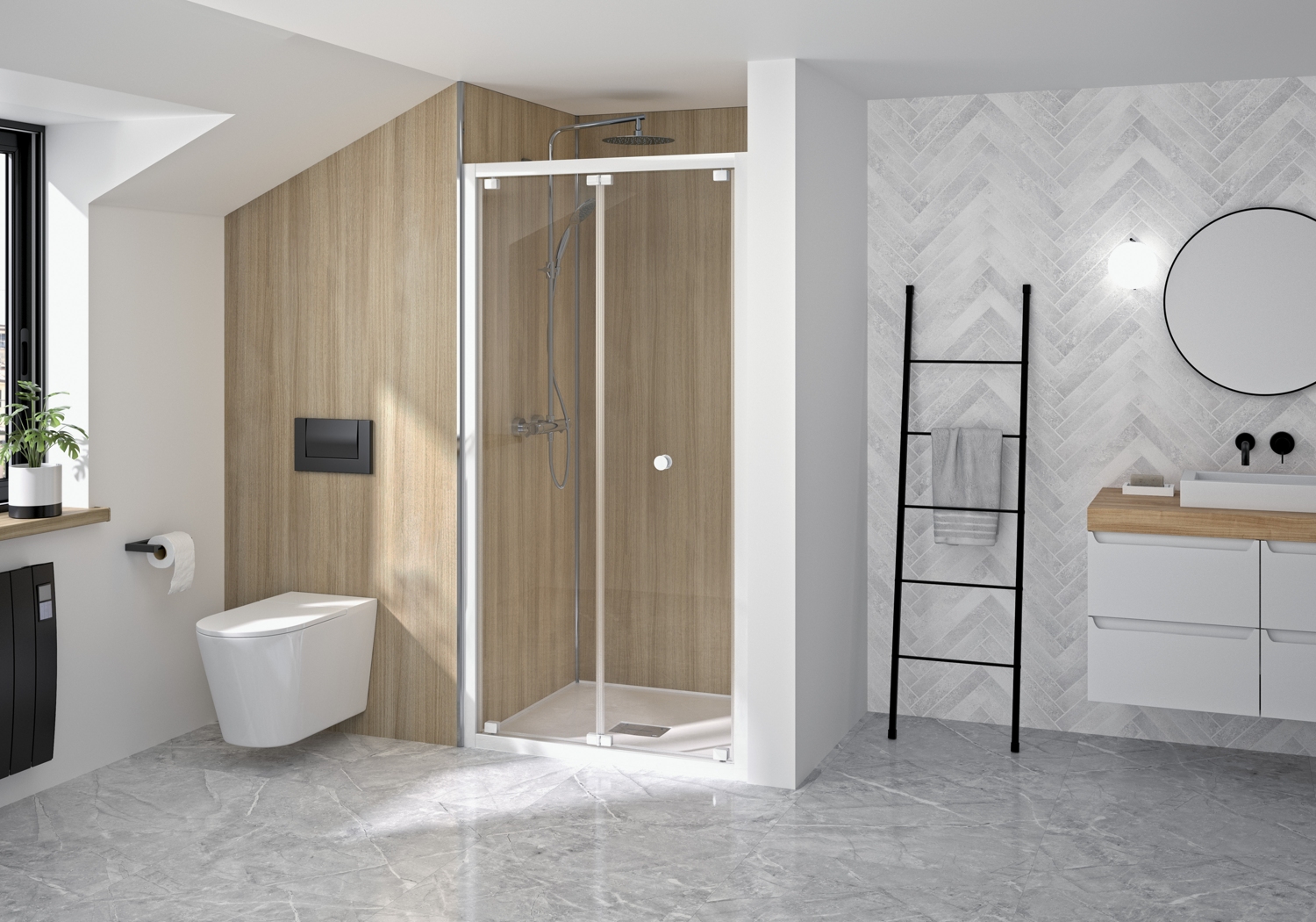 Porte de douche Supra S pliante accès de face - Profil blanc verre transparent