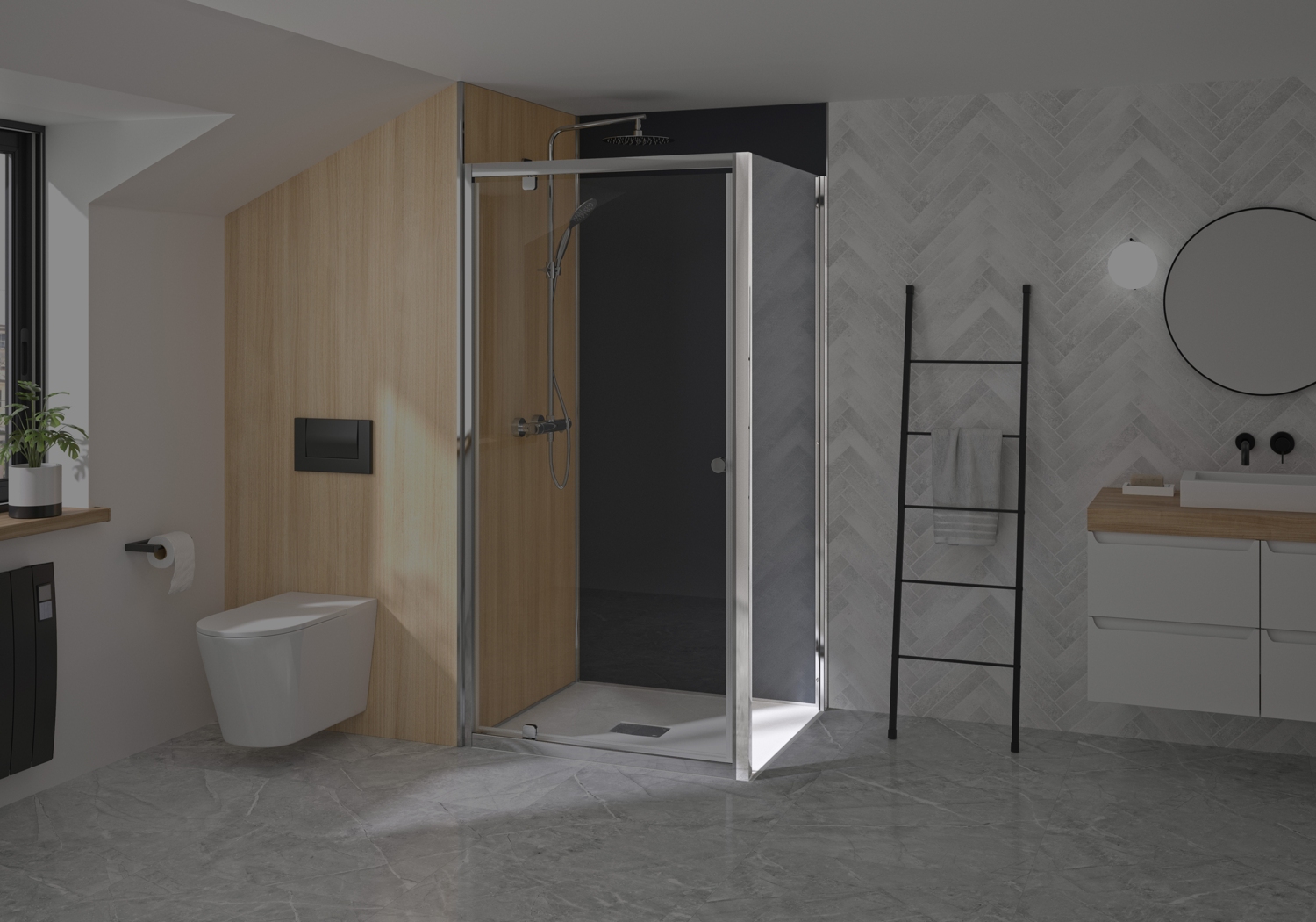 Paroi fixe Supra Fixe - Profil chromé verre transparent