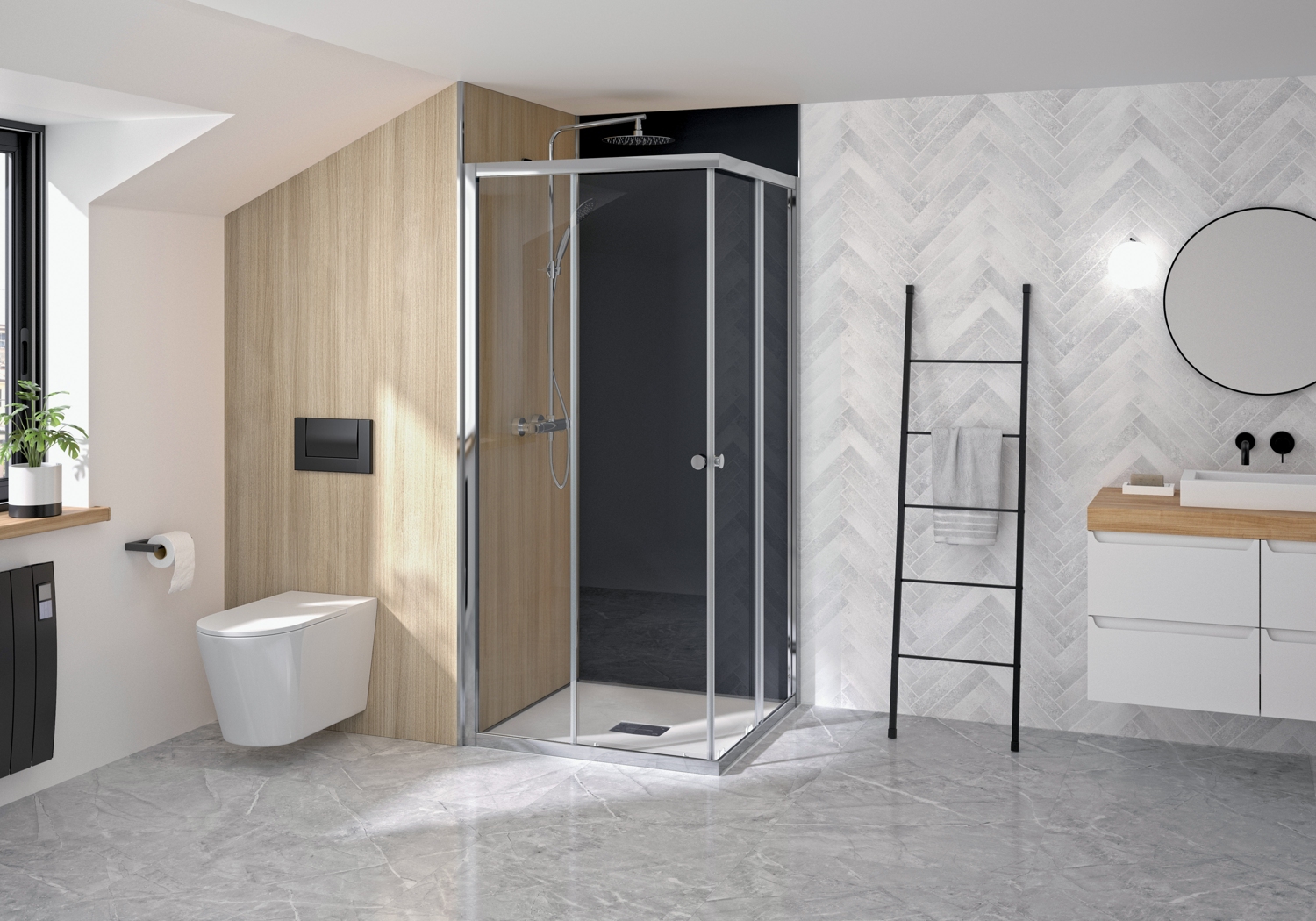 Porte de douche Supra A coulissante accès d'angle - Profil chromé verre transparent