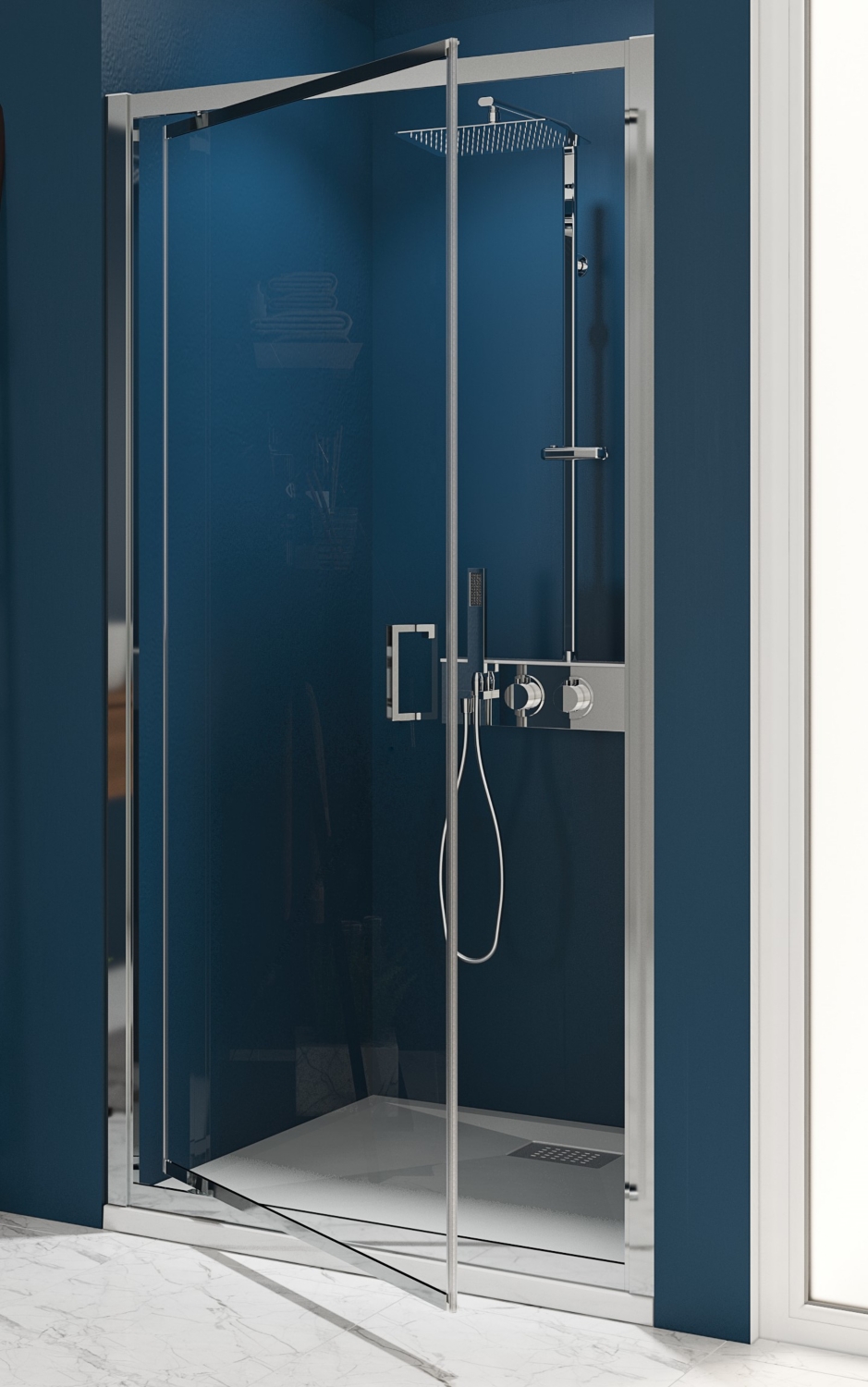  Porte de douche Smart Express pivotante accès de face profil chromé verre transparent PA1902CTNE 
