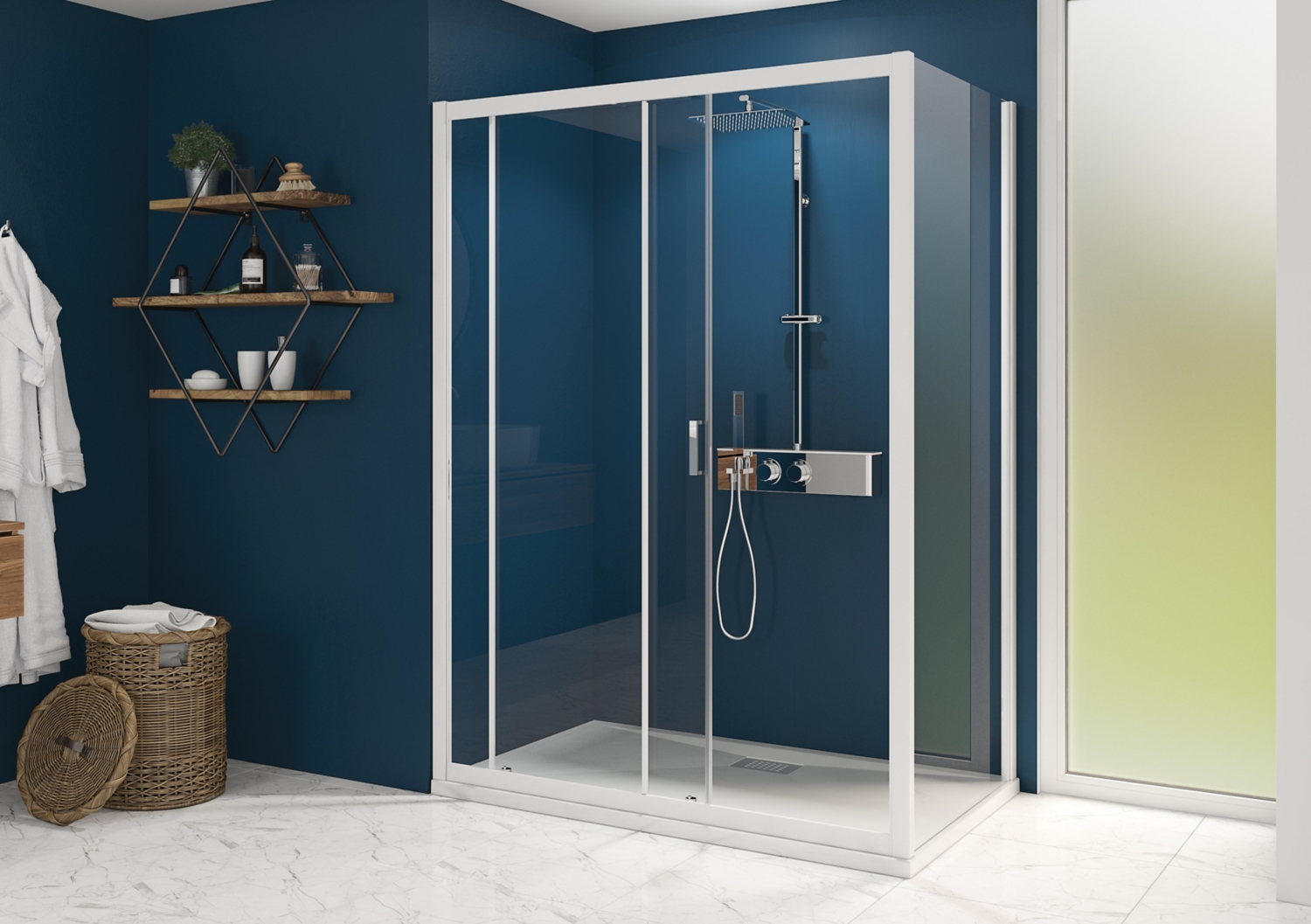 Porte de douche Smart Express coulissante accès de face - Profil blanc verre transparent Kinedo