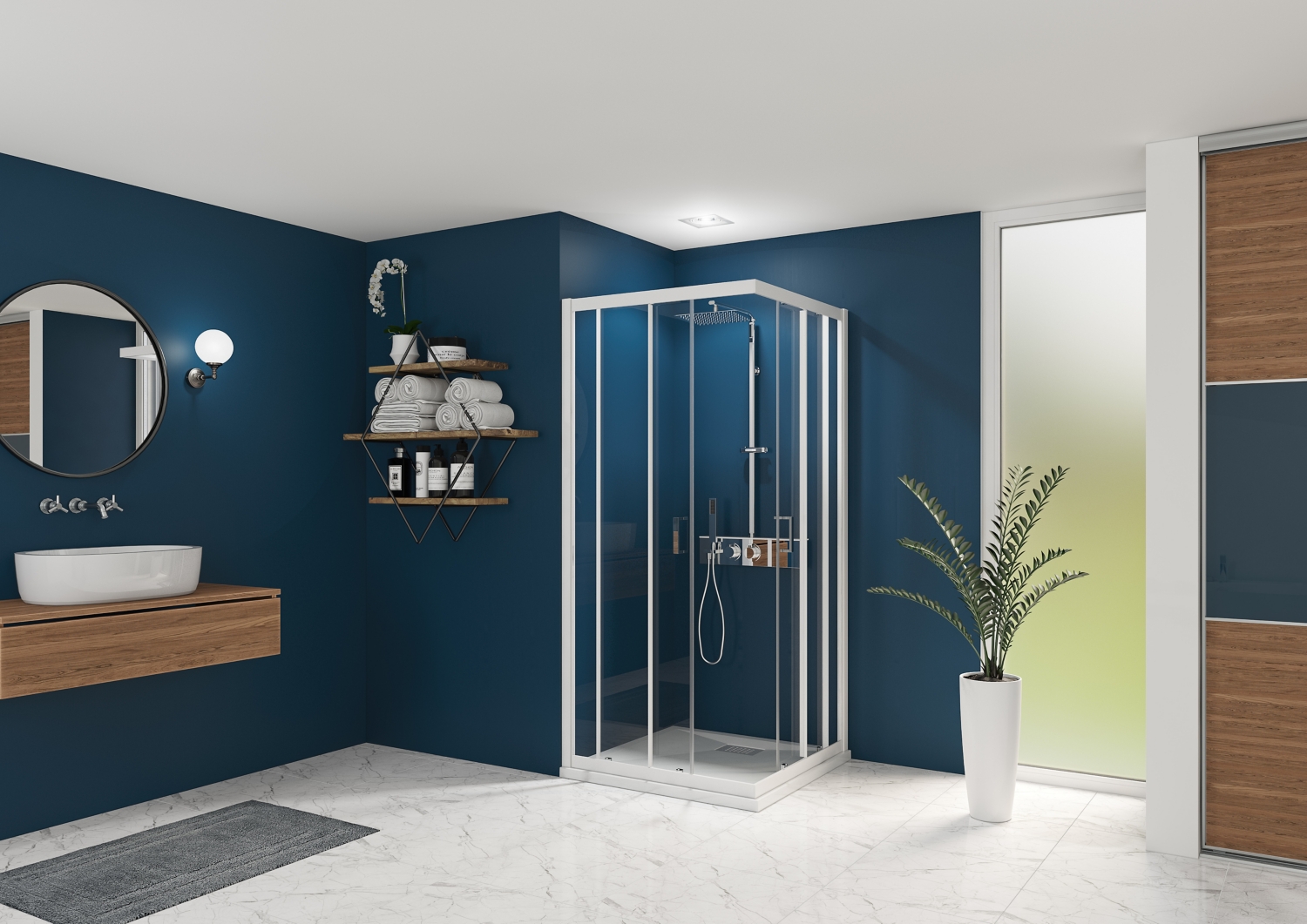 Paroi de douche fixe Smart Express profil blanc verre transparent Kinedo