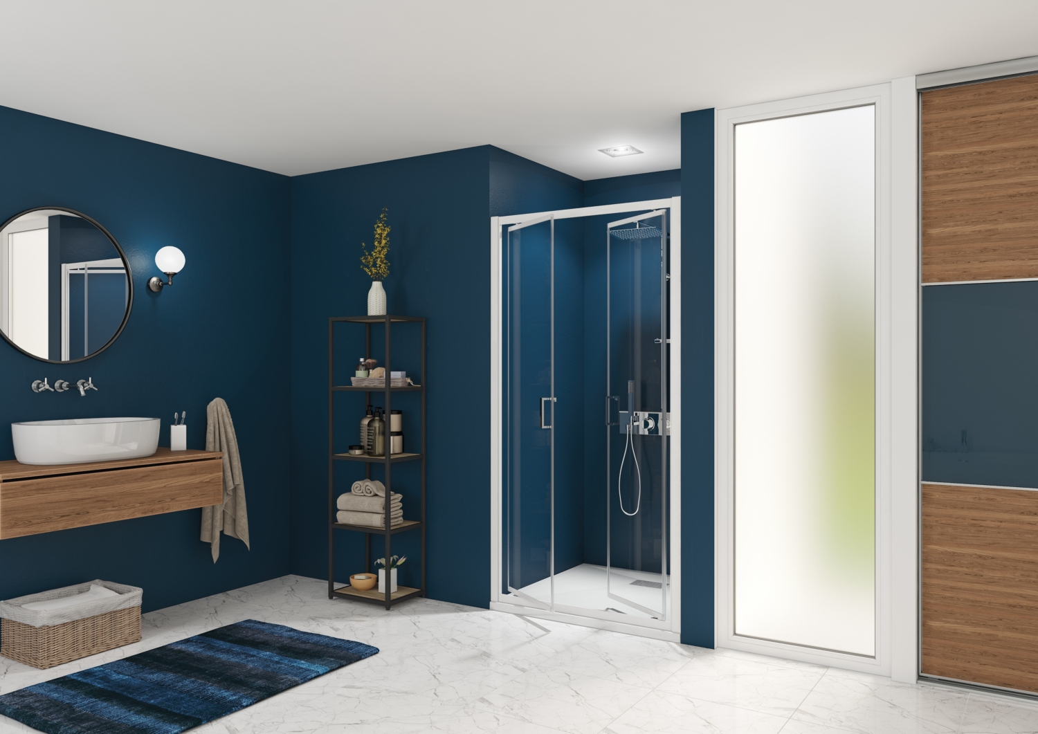 Porte de douche Smart Express 2P pivotante accès de face - Profil blanc verre transparent Kinedo