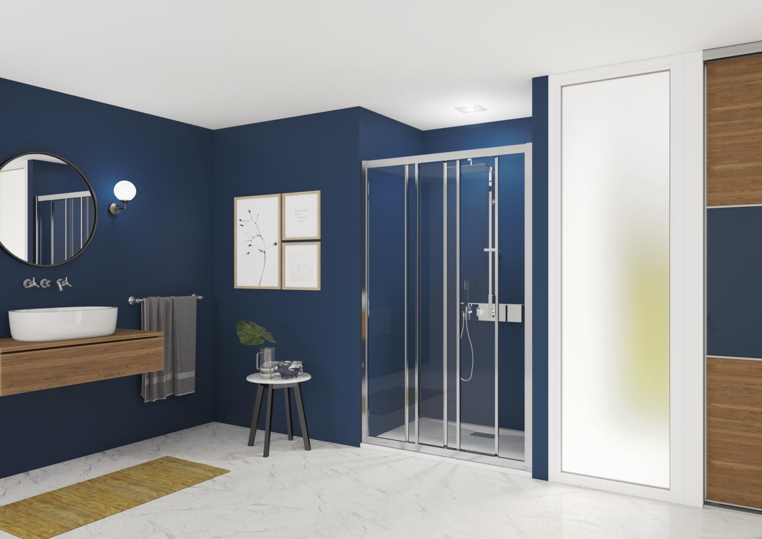 Porte de douche Smart Express 3V coulissante accès de face - Profil chromé verre transparent avec élément fixe