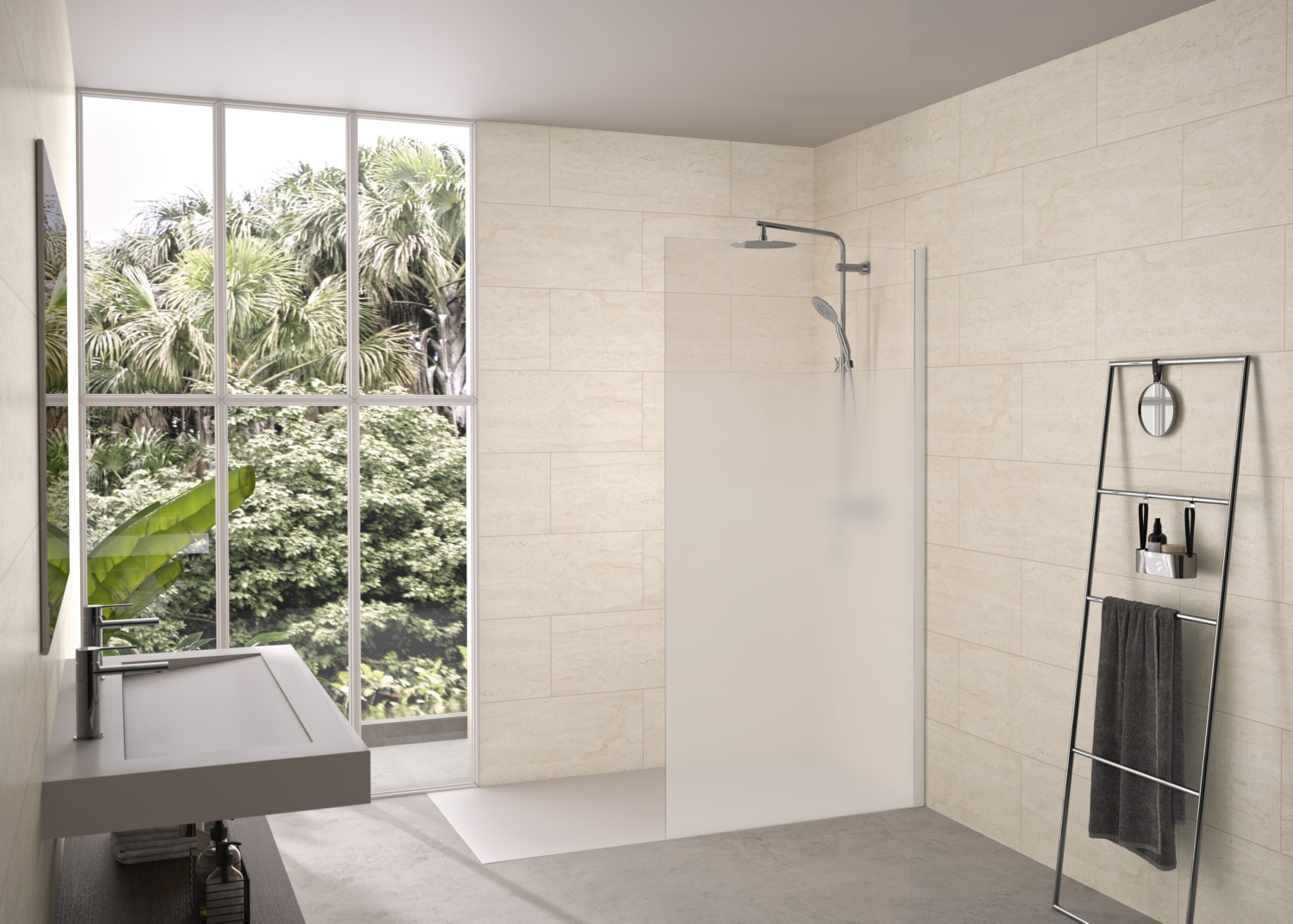 Paroi fixe Solo 6+ Walk-In Essentiel - Profil blanc verre sérigraphié Kinedo