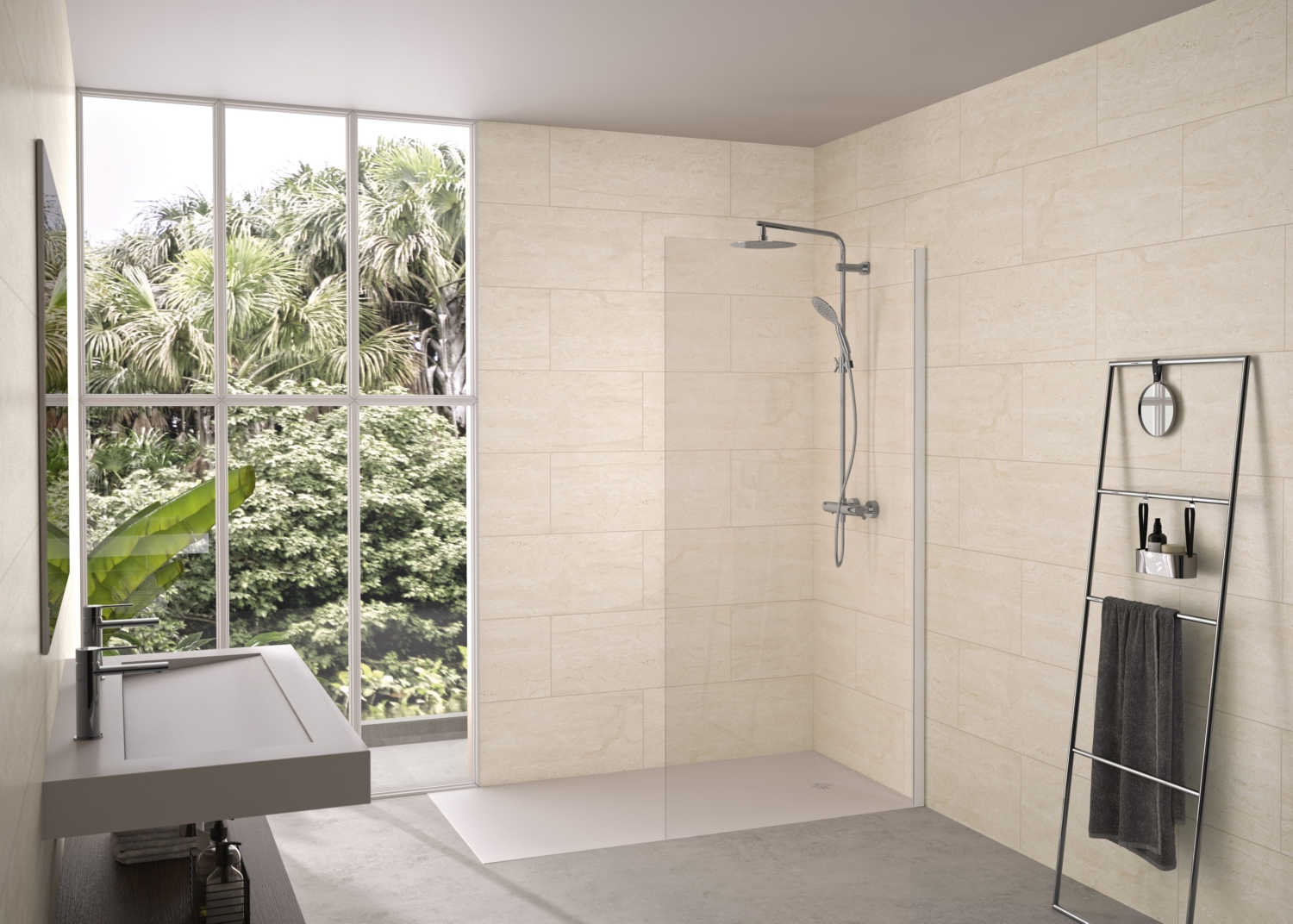 Paroi fixe Solo 6+ Walk-In Essentiel - Profil blanc verre transparent Kinedo