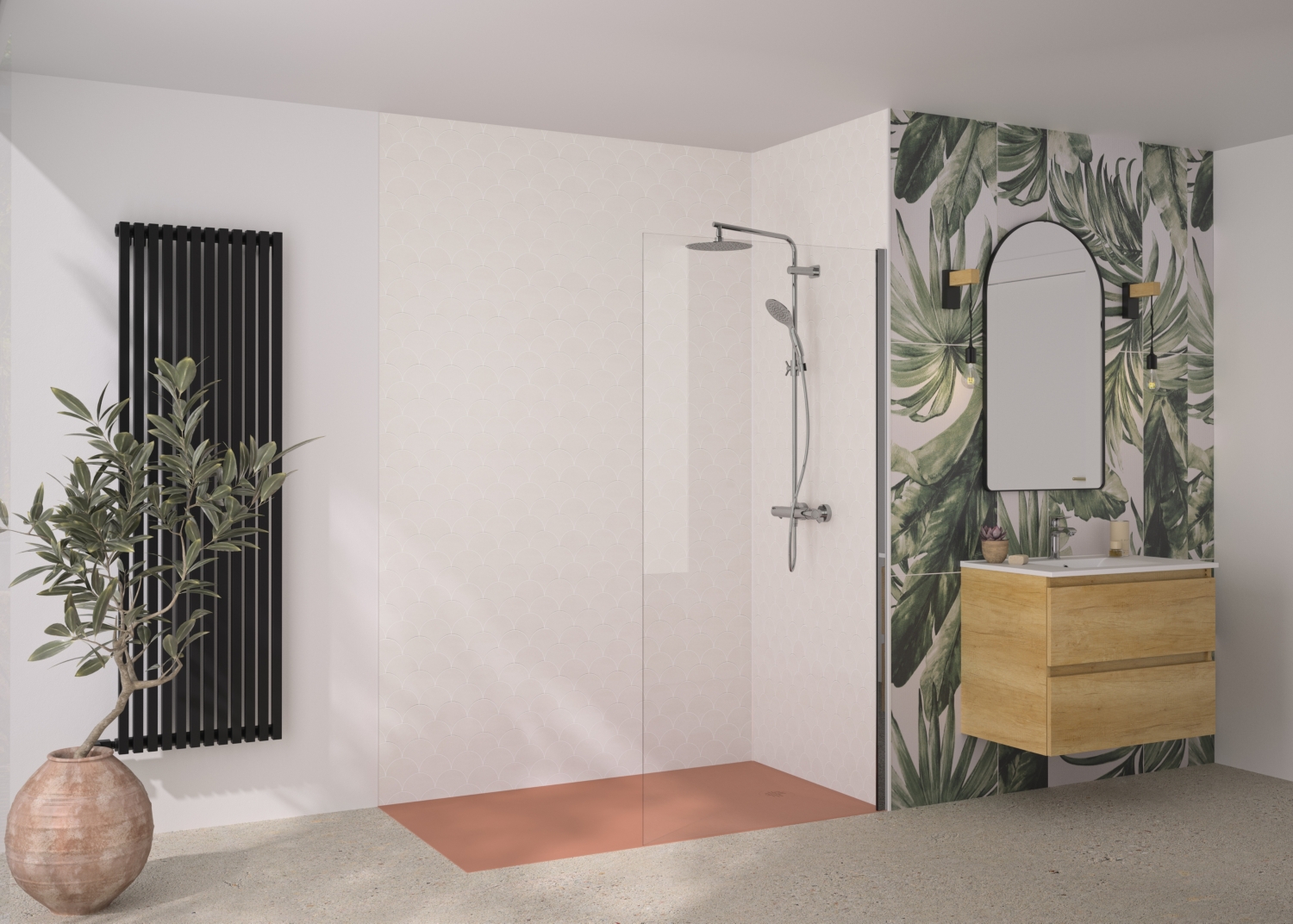 Paroi fixe Solo 6+ Walk-In Essentiel - Profil chromé verre transparent Kinedo