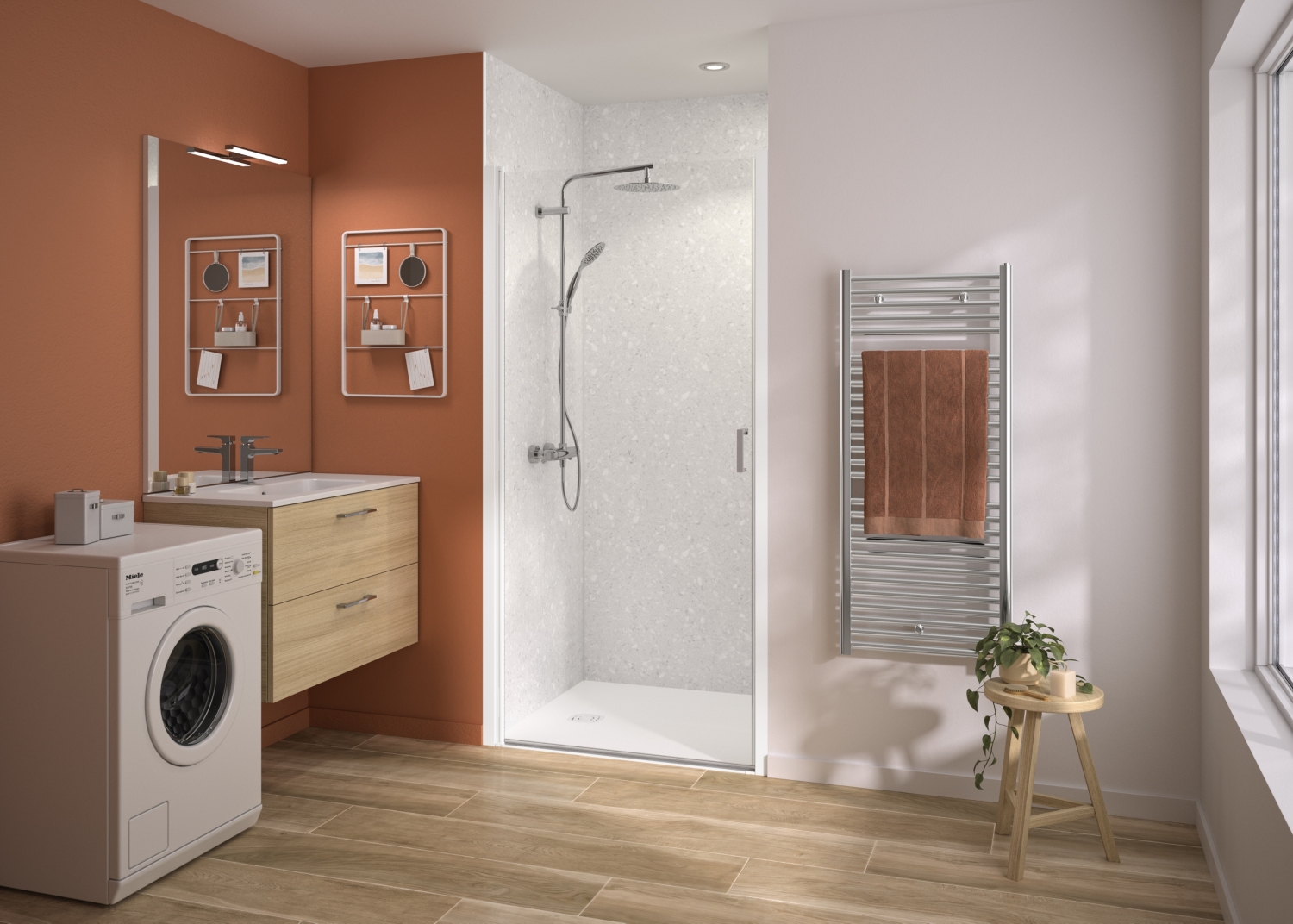 Porte de douche Smart Express+ P pivotante sans seuil accès de face - Profil blanc verre transparent Kinedo