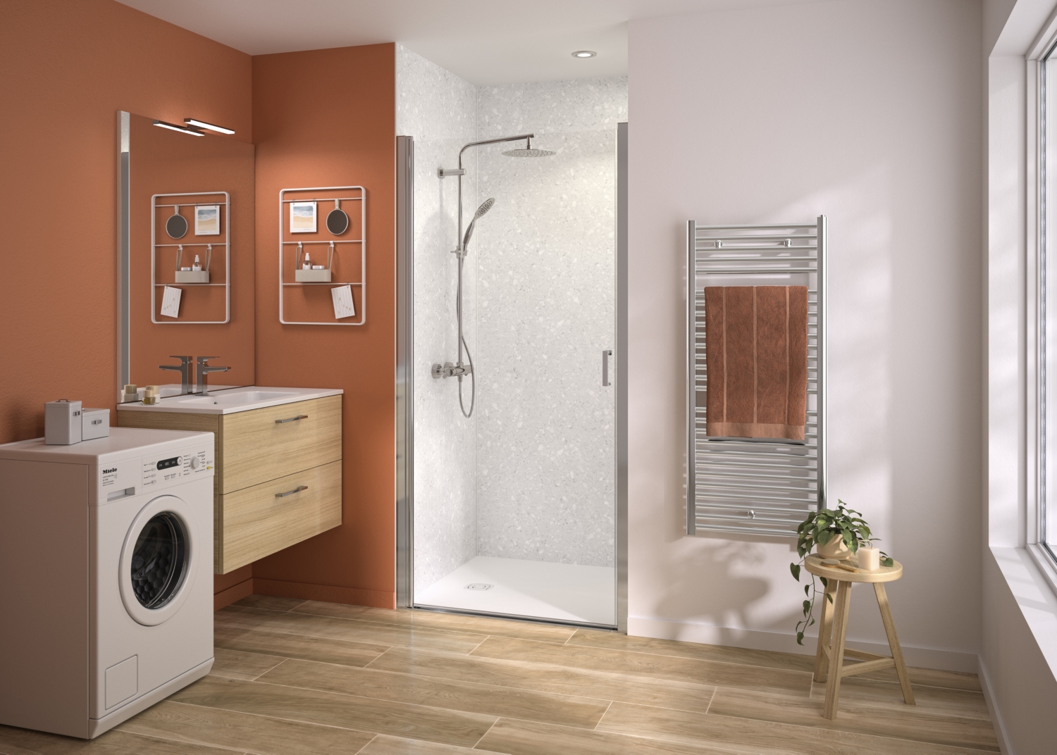 Porte de douche Smart Express+ P pivotante sans seuil accès de face - Profil chromé verre transparent Kinedo