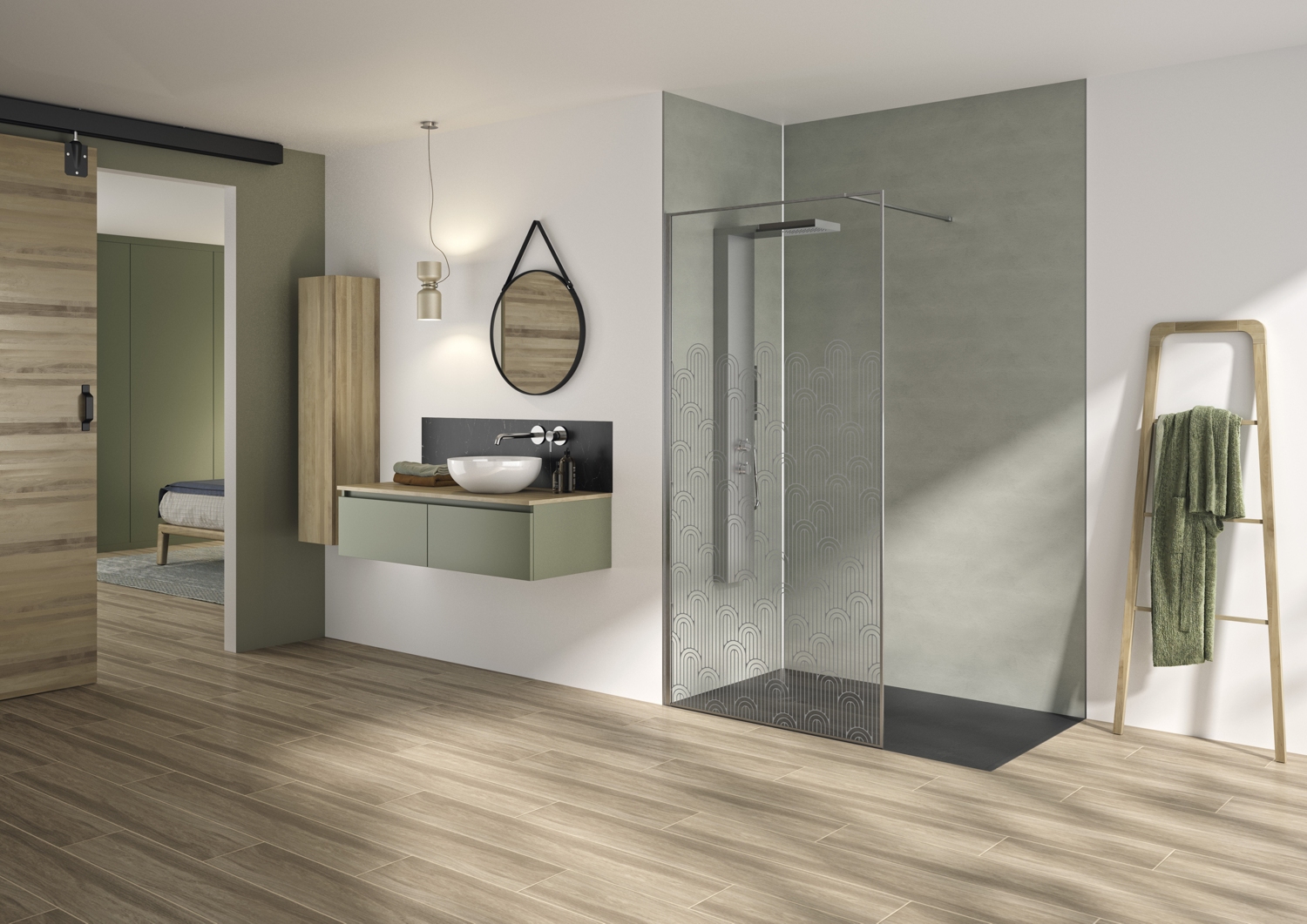 Paroi de douche Solo Graphik solution ouverte - Profil inox brossé verre sérigraphié montage à gauche largeur 1400 mm