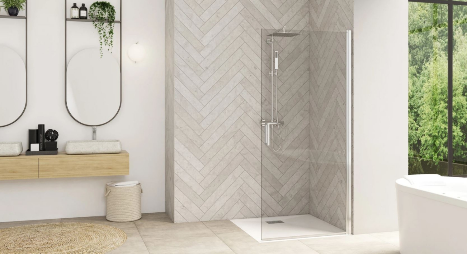 Porte de douche Solo P Walk-In mobile pivotante sans seuil accès de face - Profil chromé verre transparent Kinedo
