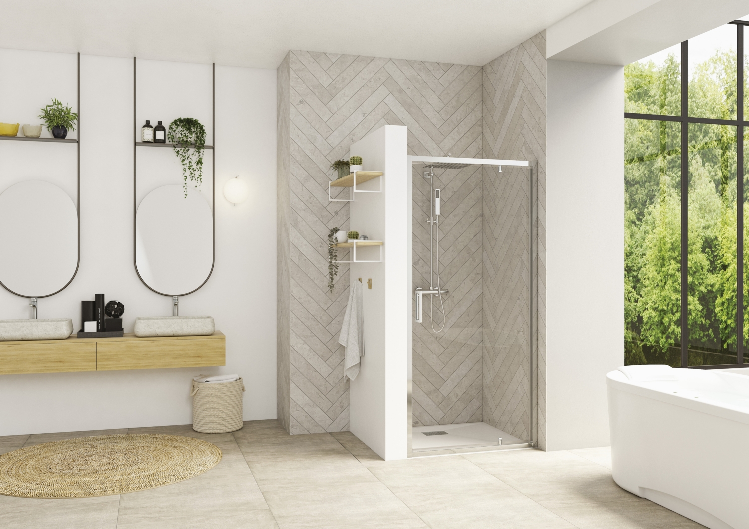 Porte de douche Smart Design pivotante accès de face - Profil chromé verre transparent Kinedo