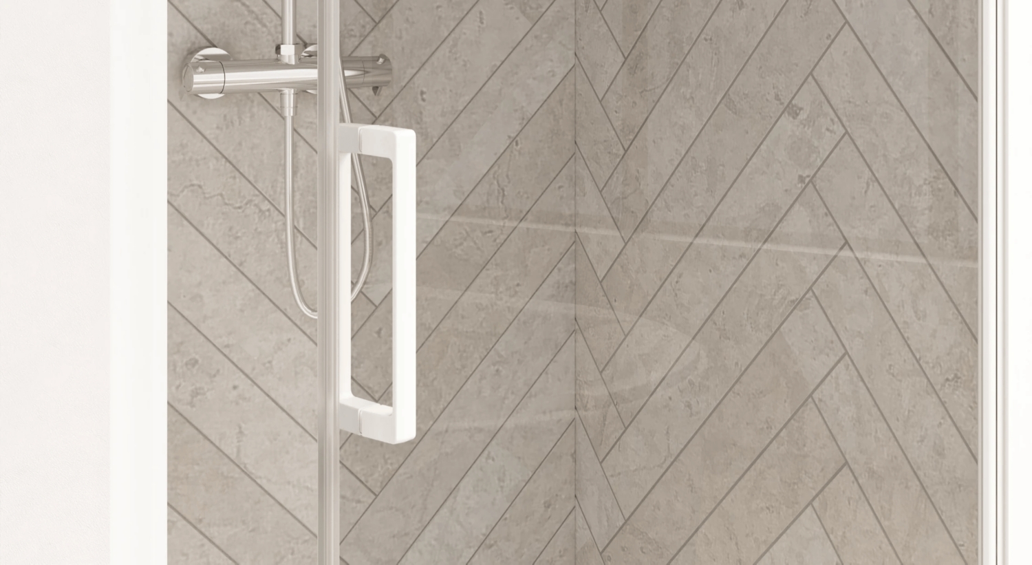 Porte de douche Smart design R/C coulissante accès d'angle - Profil blanc verre transparent avec élément fixe Kinedo