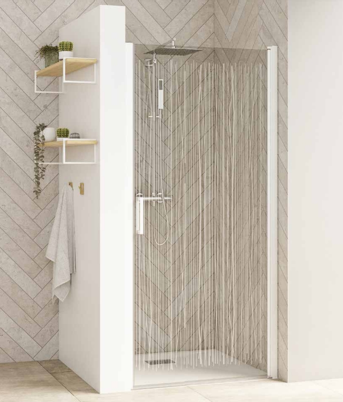  Porte de douche Smart Design pivotante accès de face sans seuil- Profil blanc verre transparent 