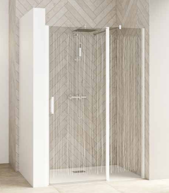 Porte de douche Smart Design pivotante 2 volets accès de face - Profil blanc verre transparent Kinedo