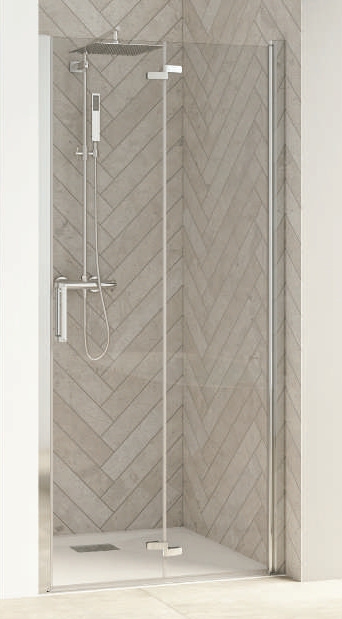 Porte de douche Smart Design pliante 2 volets accès de face - Profil chromé verre transparent Kinedo