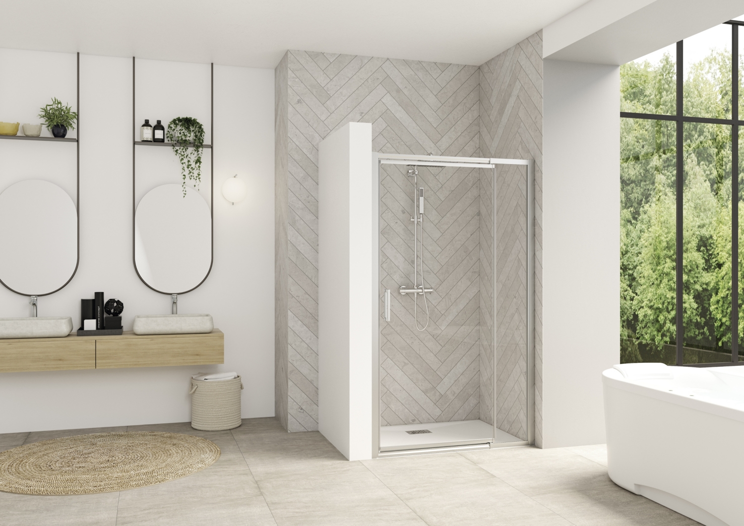 Porte de douche Smart Design P extensible pivotante accès de face - Profil chromé verre transparent