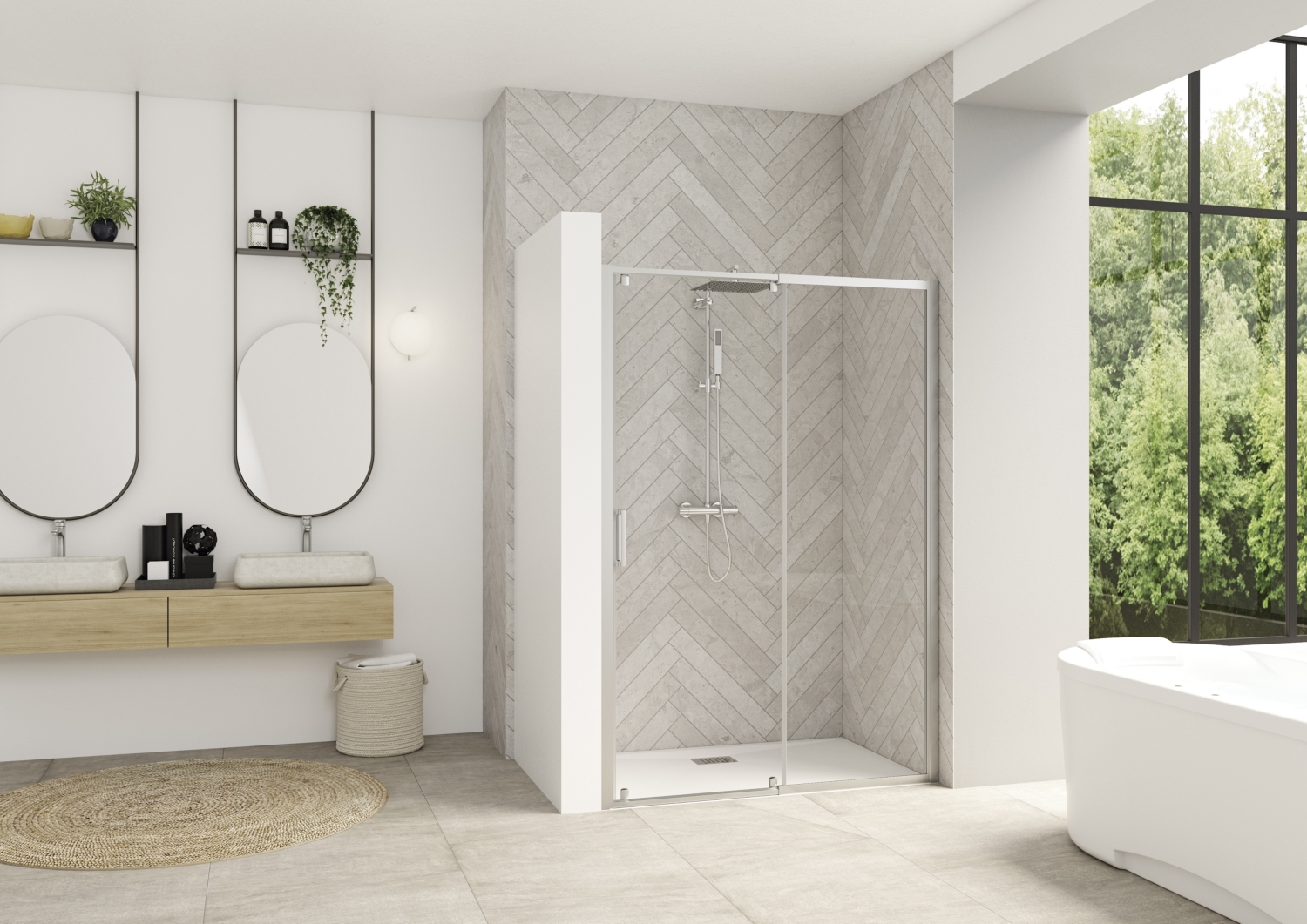 Porte de douche Smart Design C extensible coulissante accès de face - Profil chromé verre transparent