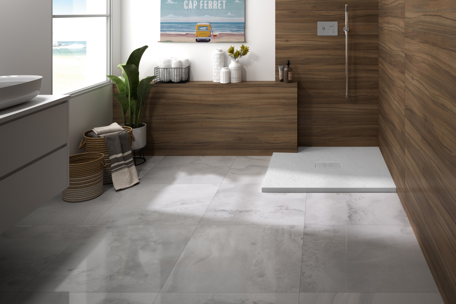 Receveur de douche Kinérock Evo extra-plat carré antidérapant à poser ou à encastrer ou à surélever Kinedo