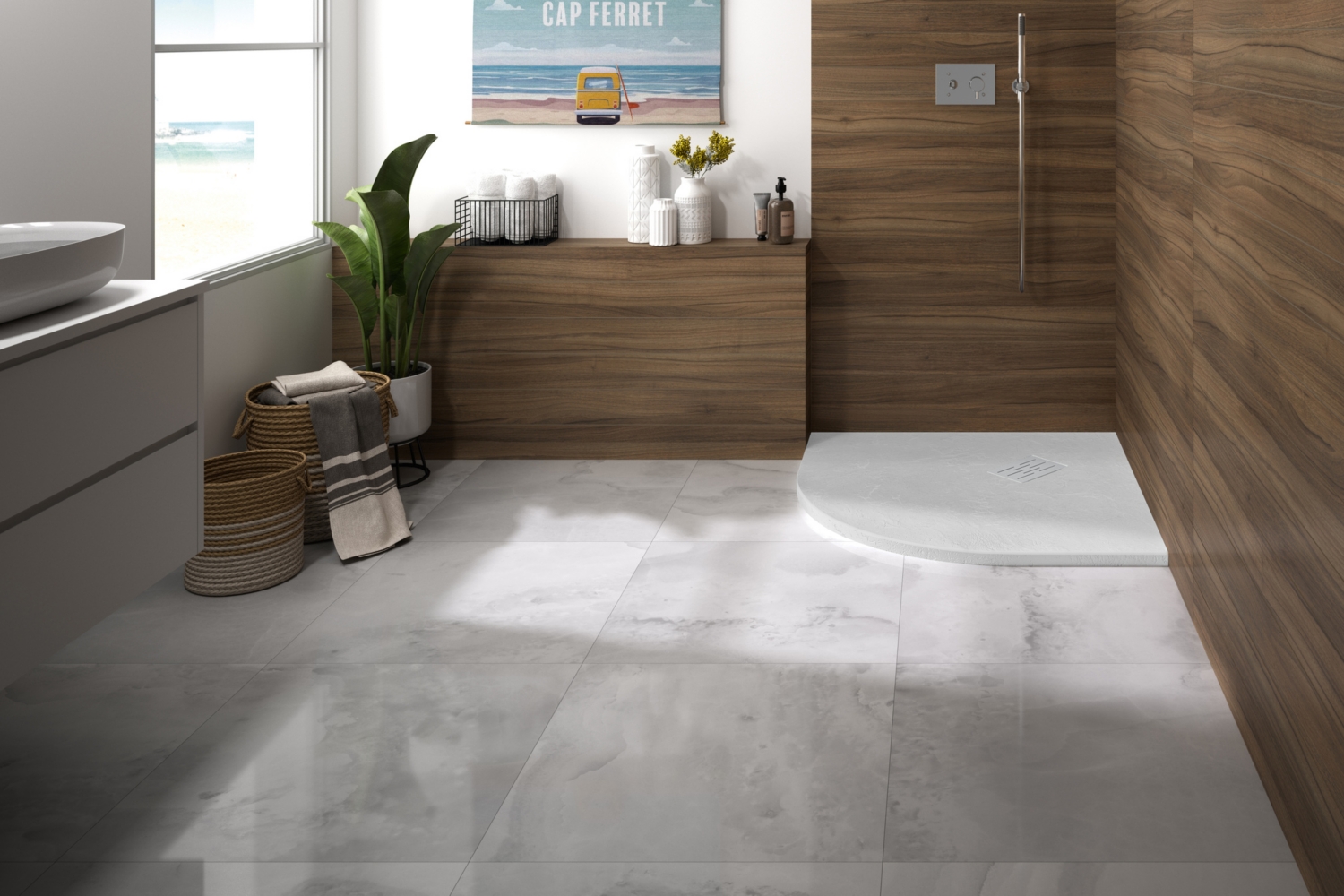 Receveur de douche Kinérock Evo extra-plat 1/4 de rond antidérapant à poser ou à encastrer ou à surélever Kinedo