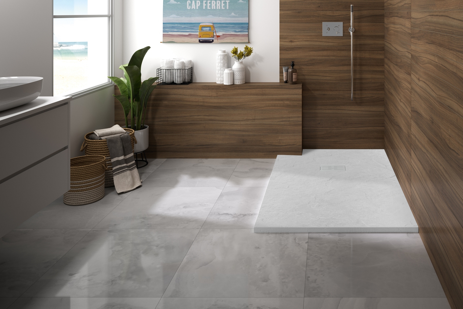 Receveur de douche Kinérock Evo extra-plat rectangulaire antidérapant à poser ou à encastrer ou à surélever Kinedo