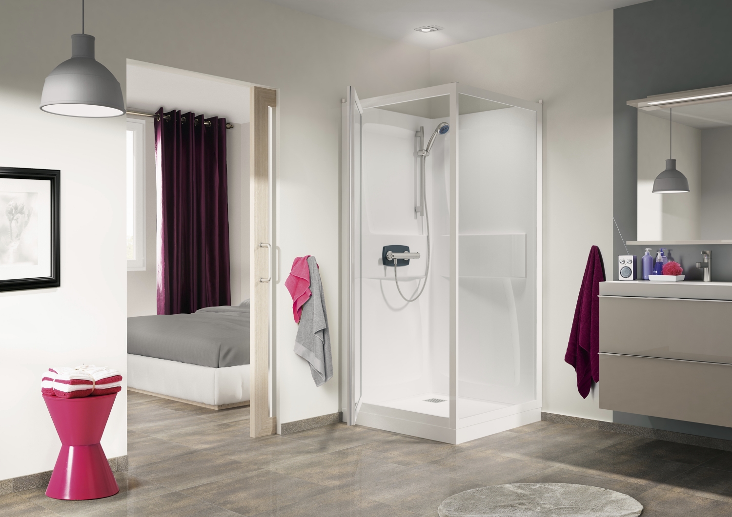 Cabine de douche Kineprime fermée rectangulaire accès de face - Pivotante verre transparent Kinedo