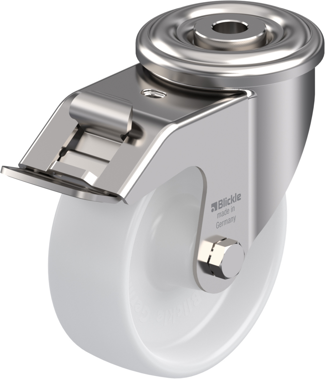 Roulette pivotante LEXR-PO à trou central Moyeu lisse avec frein Stop-fix Blickle