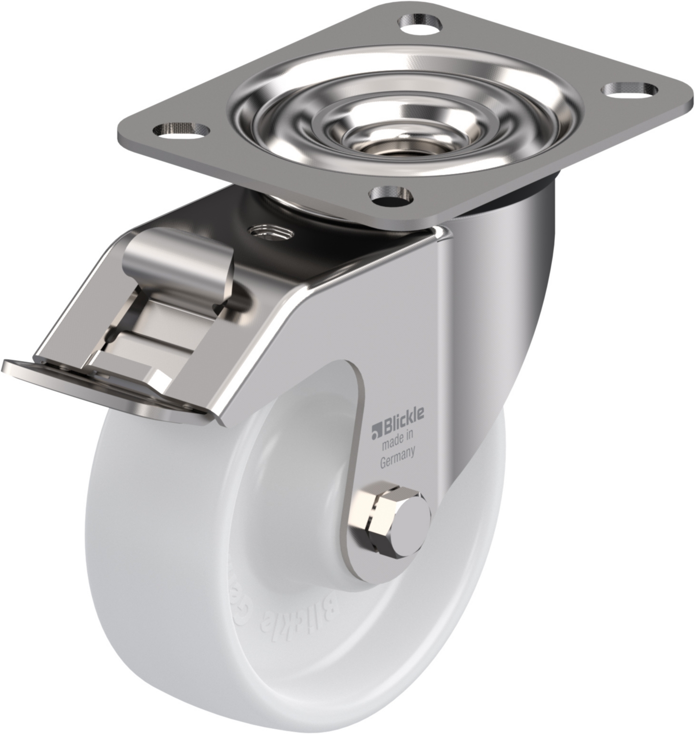 Roulette pivotante LEX-PO à platine Roulement à rouleaux Inox avec frein Stop-fix Blickle