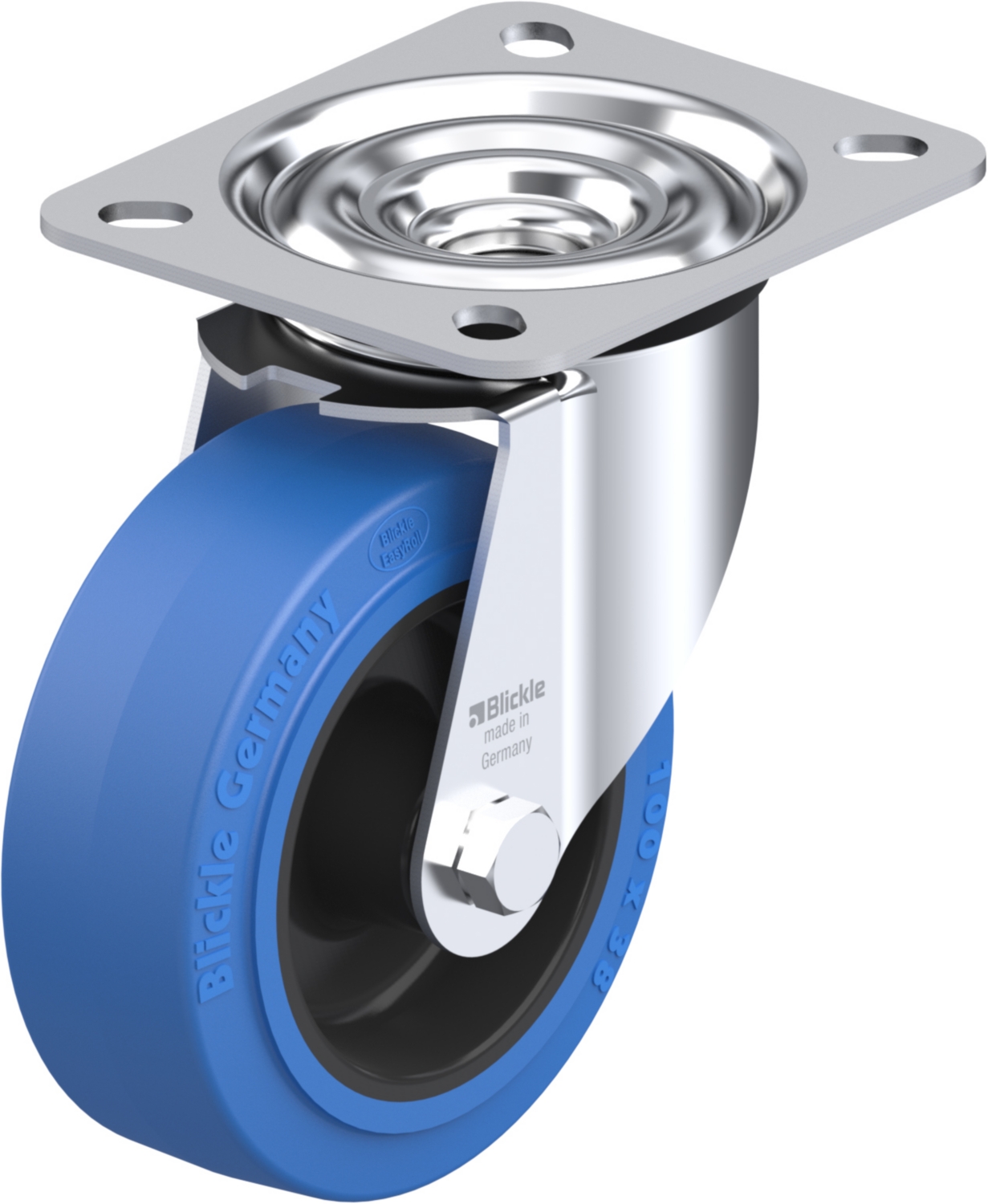  Roulette pivotante LE-POEV à platine Non tachant bleu Moyeu lisse sans frein 