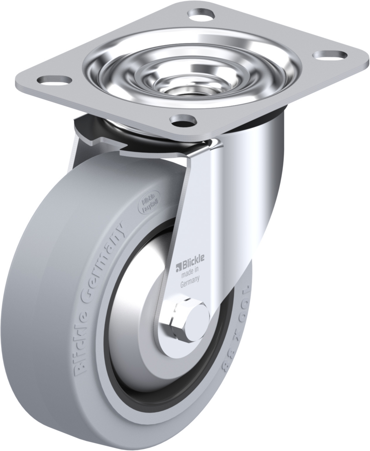 Roulette pivotante LE-POEV à platine Non tachant bleu, Pare-fils Moyeu lisse sans frein Blickle
