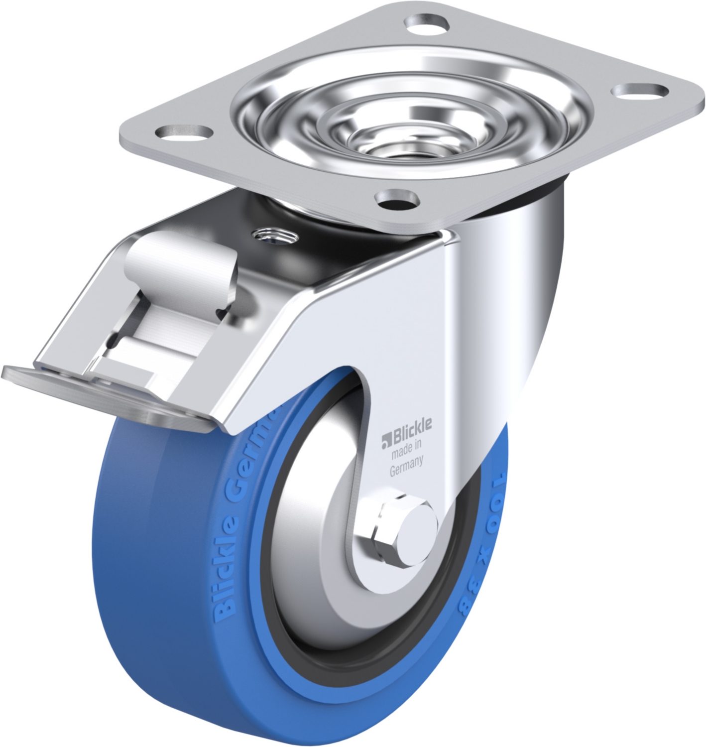 Roulette pivotante LE-POEV à platine Pare-fils étanche NT bleu à billes frein Stop-fix Blickle