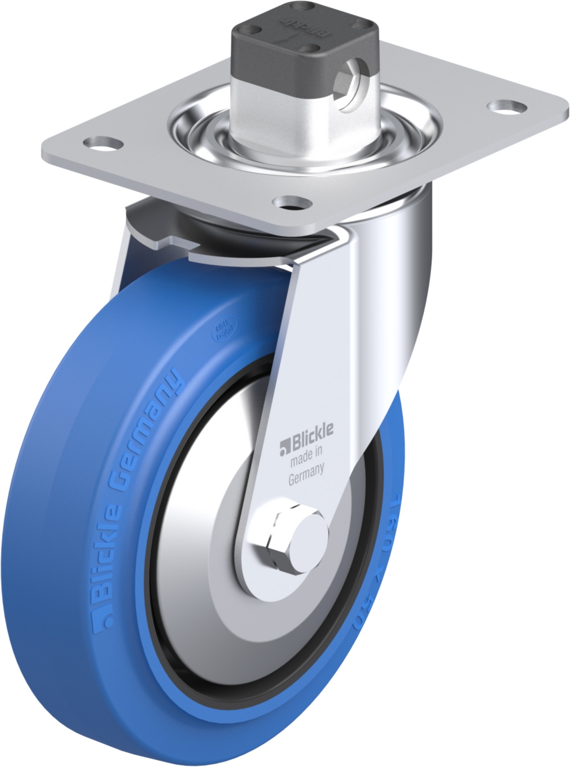 Roulette pivotante LE-POEV à platine Pare-fils NT bleu à billes frein Central-stop Blickle