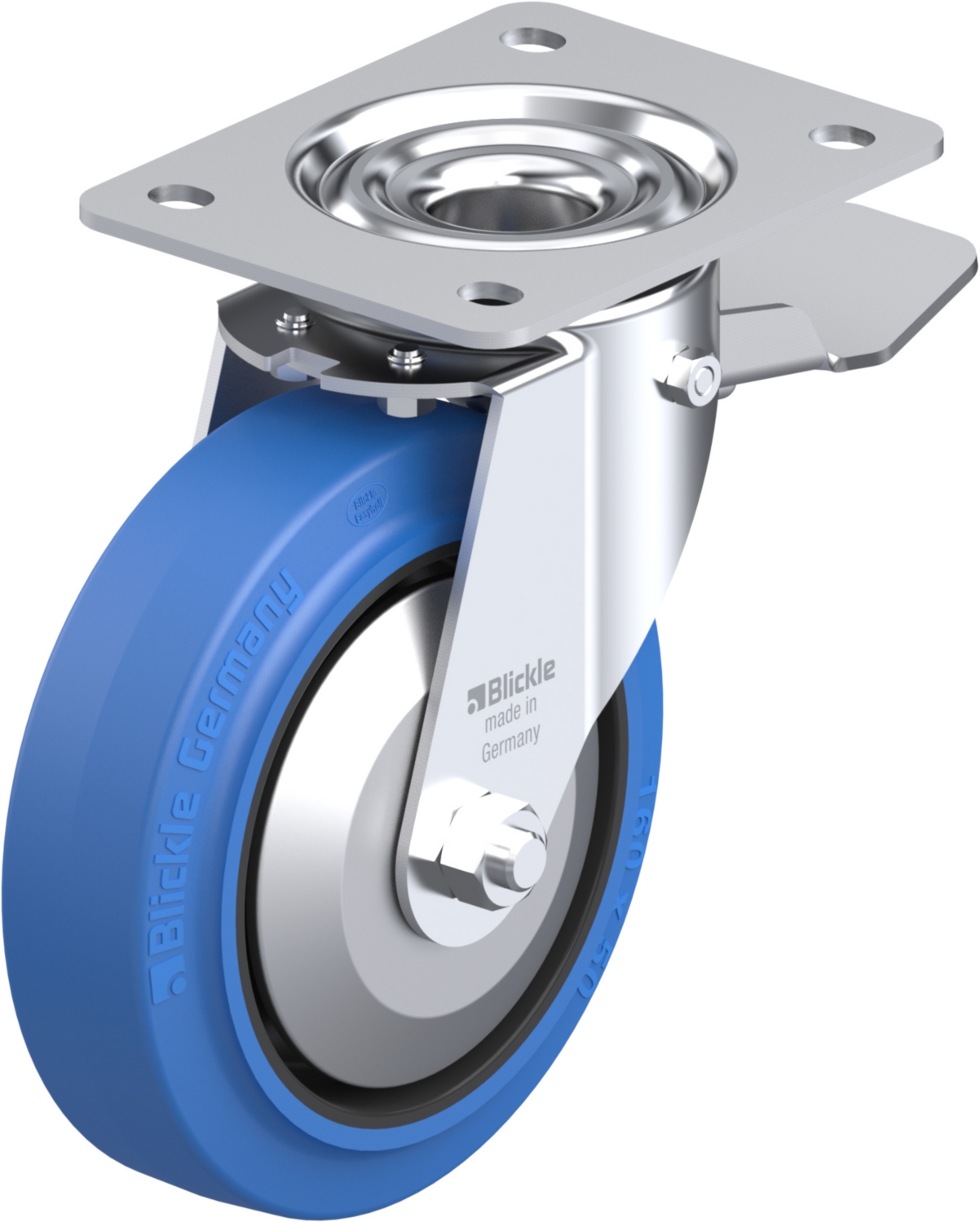 Roulette pivotante LE-POEV à platine Pare-fils étanche NT bleu à billes frein Stop-top Blickle
