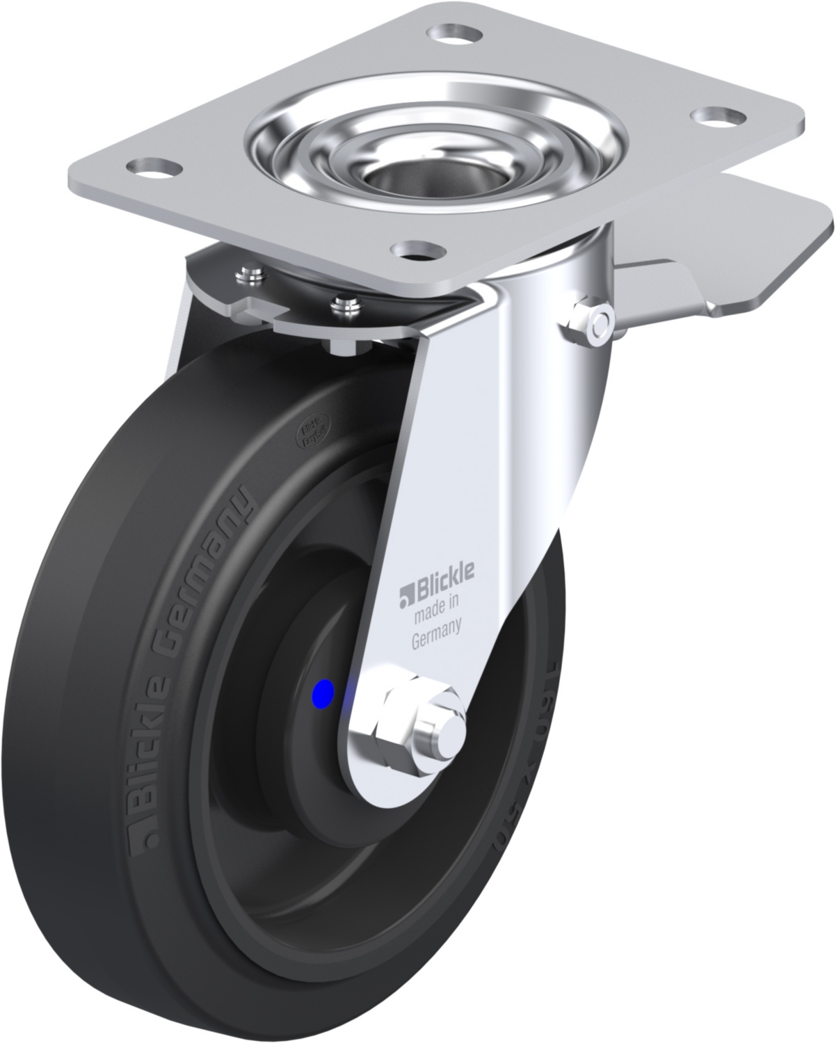 Roulette pivotante LE-POEV à platine à billes Inox avec frein Stop-top Blickle