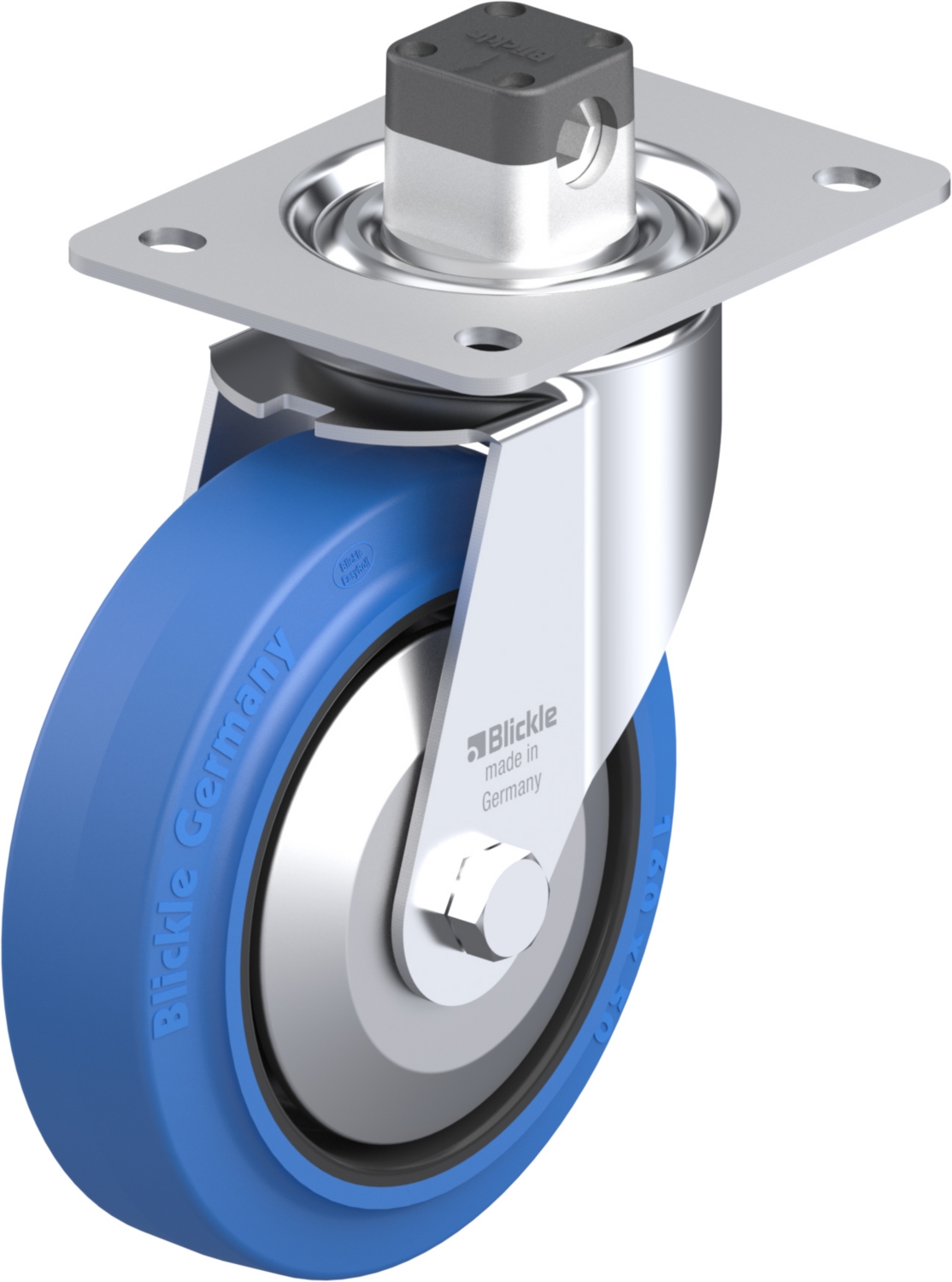 Roulette pivotante LE-POEV à platine Pare-fils NT bleu à rouleaux Inox frein Central-stop Blickle