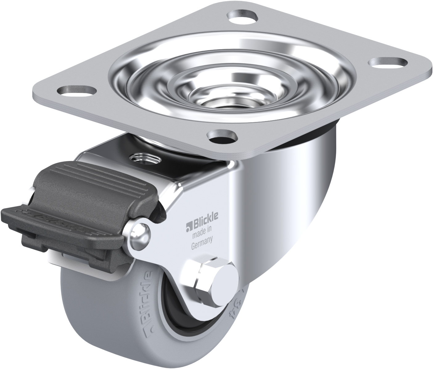Roulette pivotante LE-POEV à platine à billes non tachant avec frein Radstop Blickle