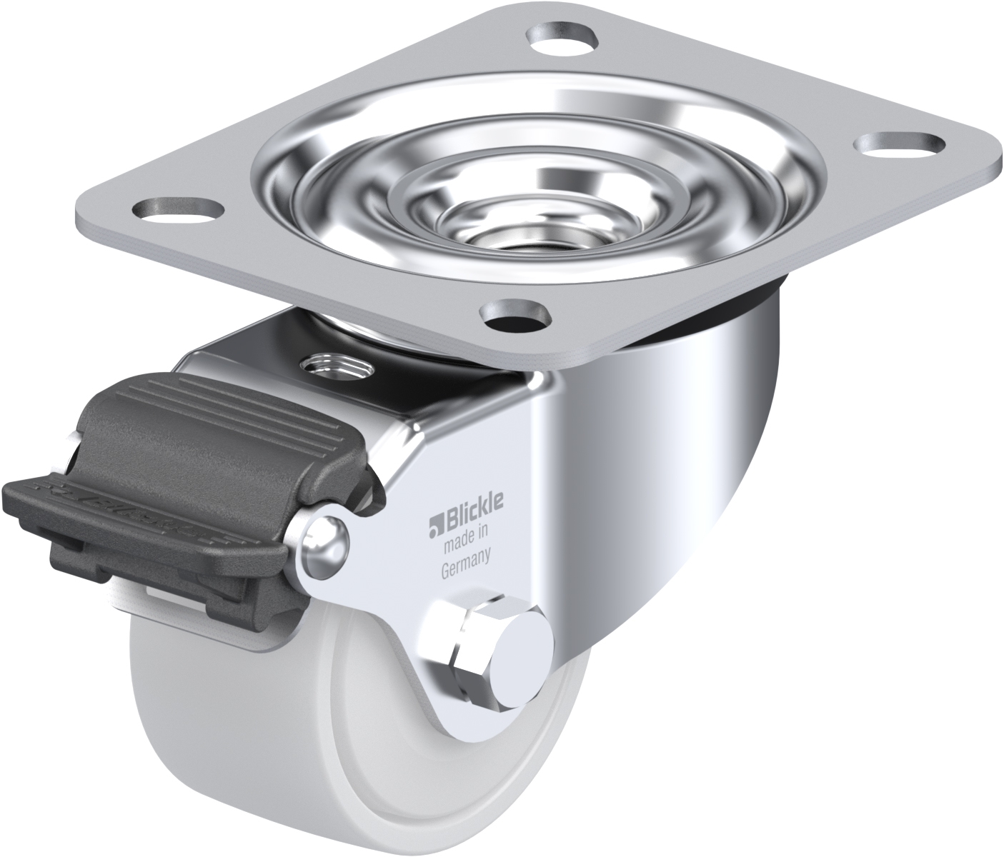 Roulette pivotante LE-PO à platine roulement à billes avec frein Radstop Blickle