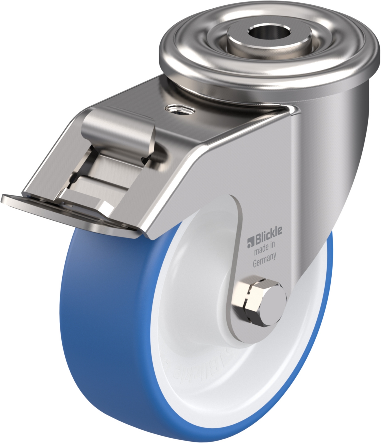 Roulette pivotante LEXR-POTHS à trou central Roulement à rouleaux Inox avec frein Stop-fix Blickle