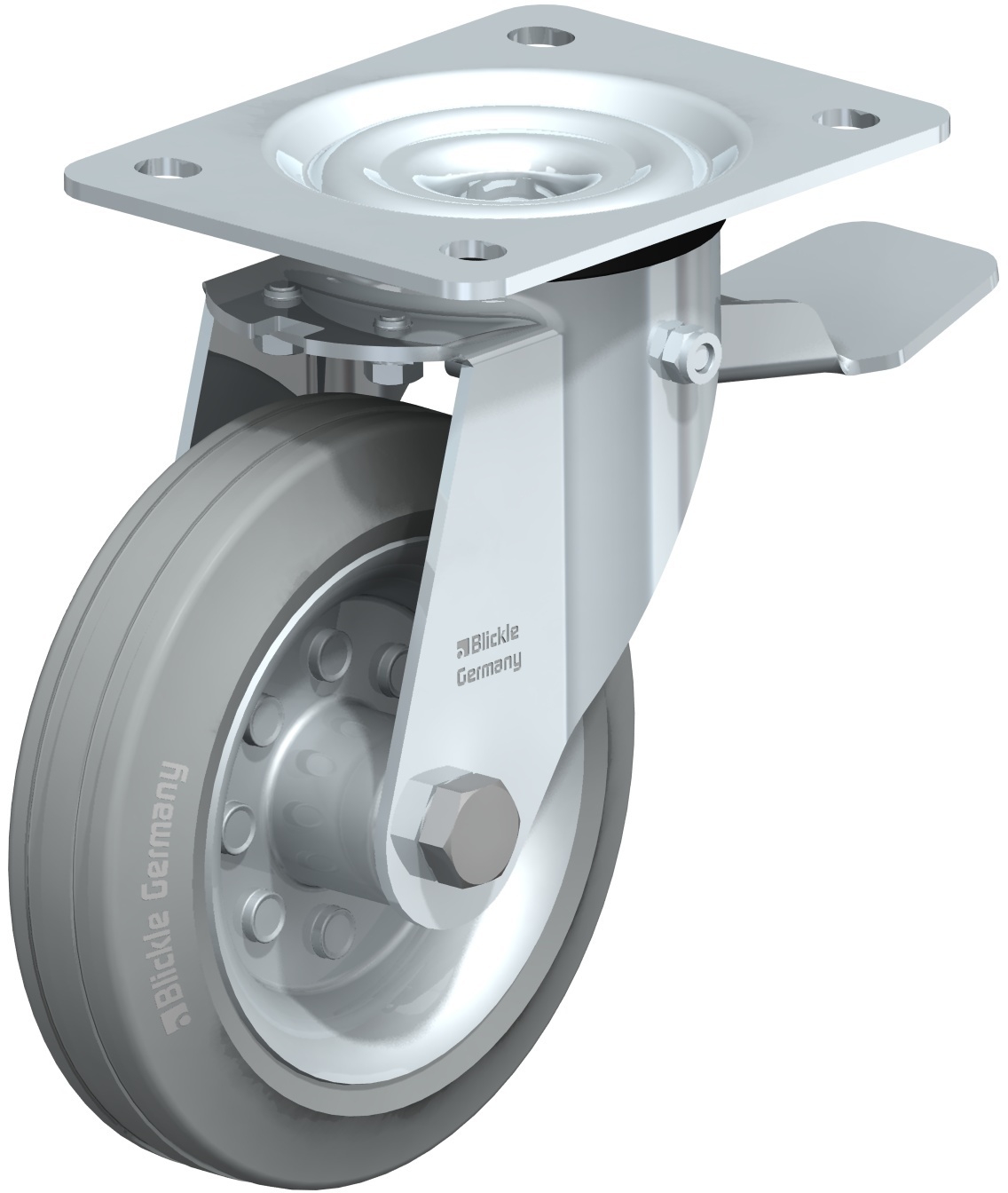 Roulette pivotante LE-VE à platine à rouleaux non tachant gris avec frein Stop-top Blickle