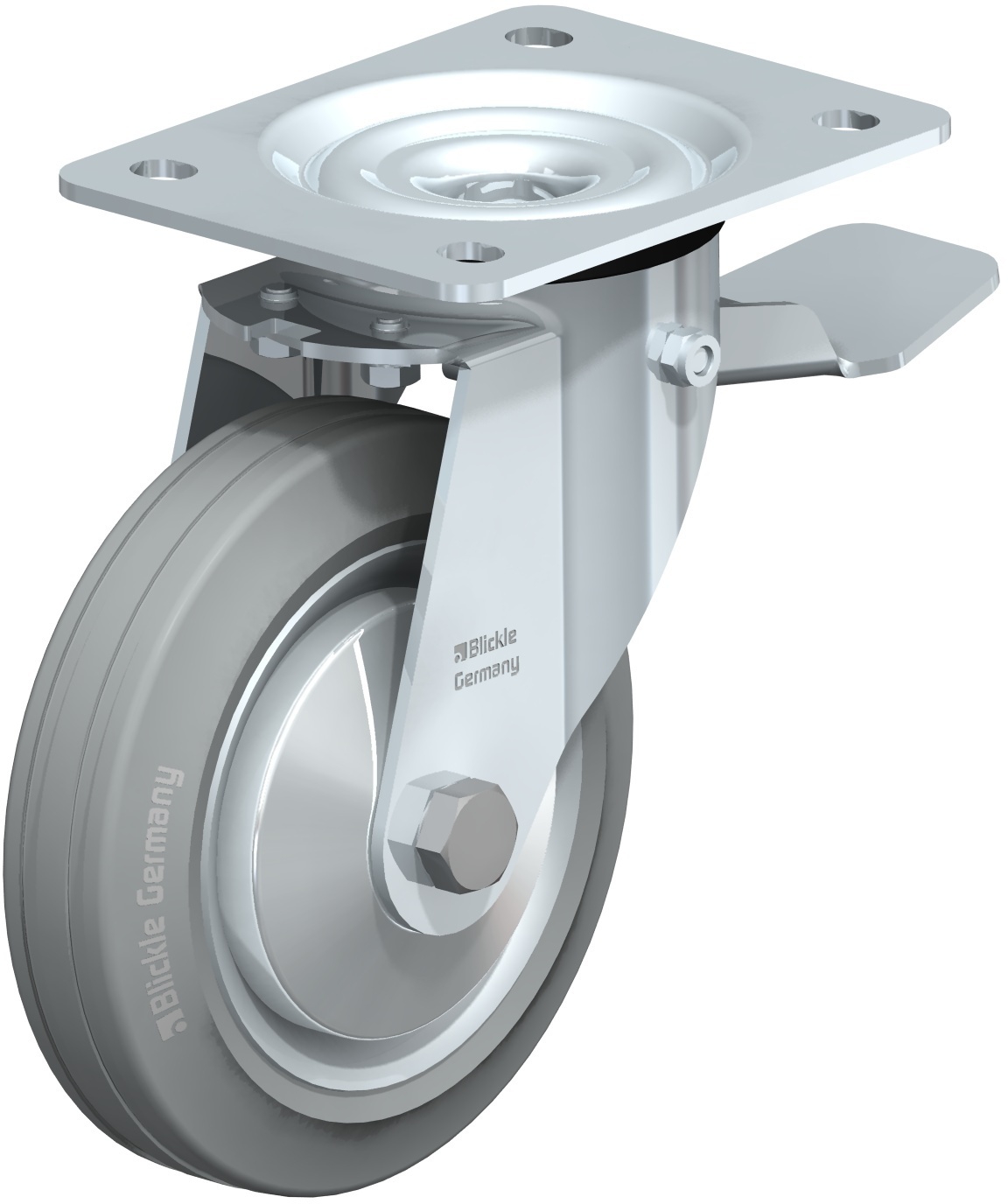Roulette pivotante LE-VE à platine Pare-fils non tachant gris à rouleaux frein Stop-top Blickle