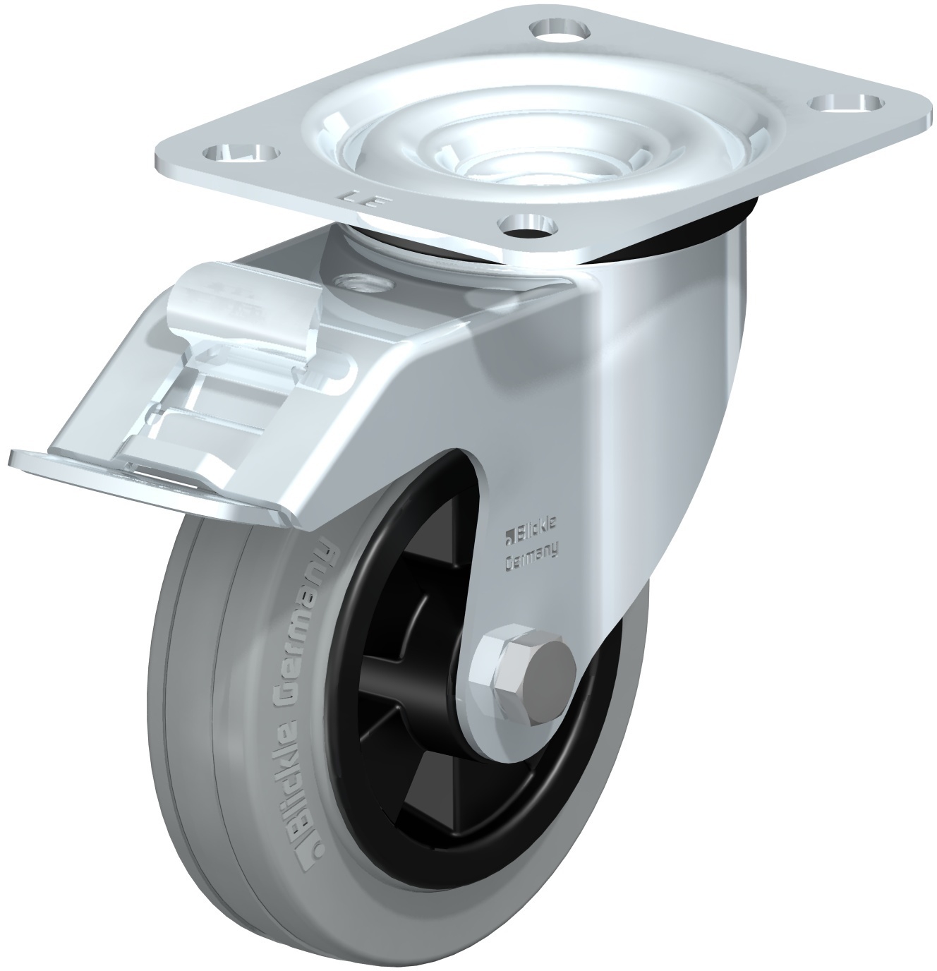  Roulette pivotante LE-VPP à platine à rouleaux non tachant gris avec frein Stop-fix 