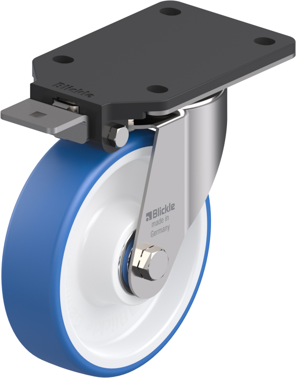 Roulette pivotante LEX-POTHS à platine Roulement à billes Inox avec frein Ideal-stop Blickle