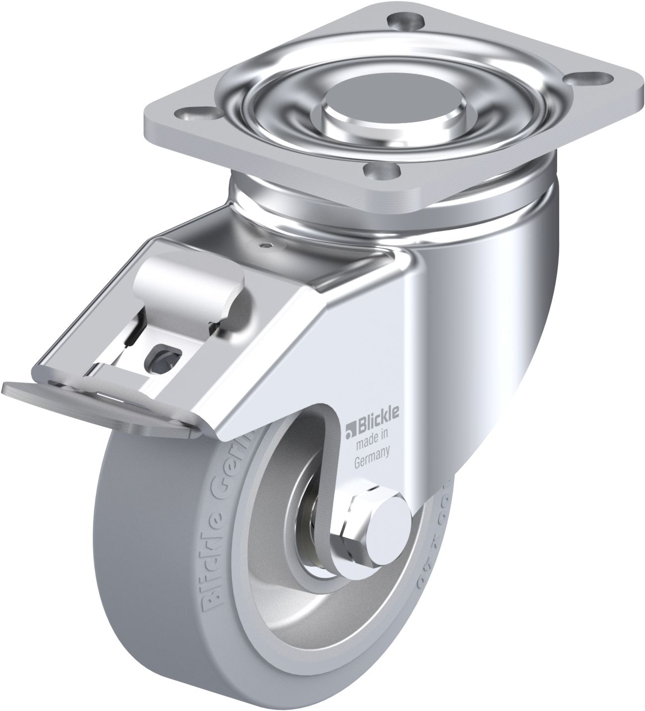 Roulette pivotante LH-ALEV à platine à billes non tachant gris avec frein Stop-fix Blickle