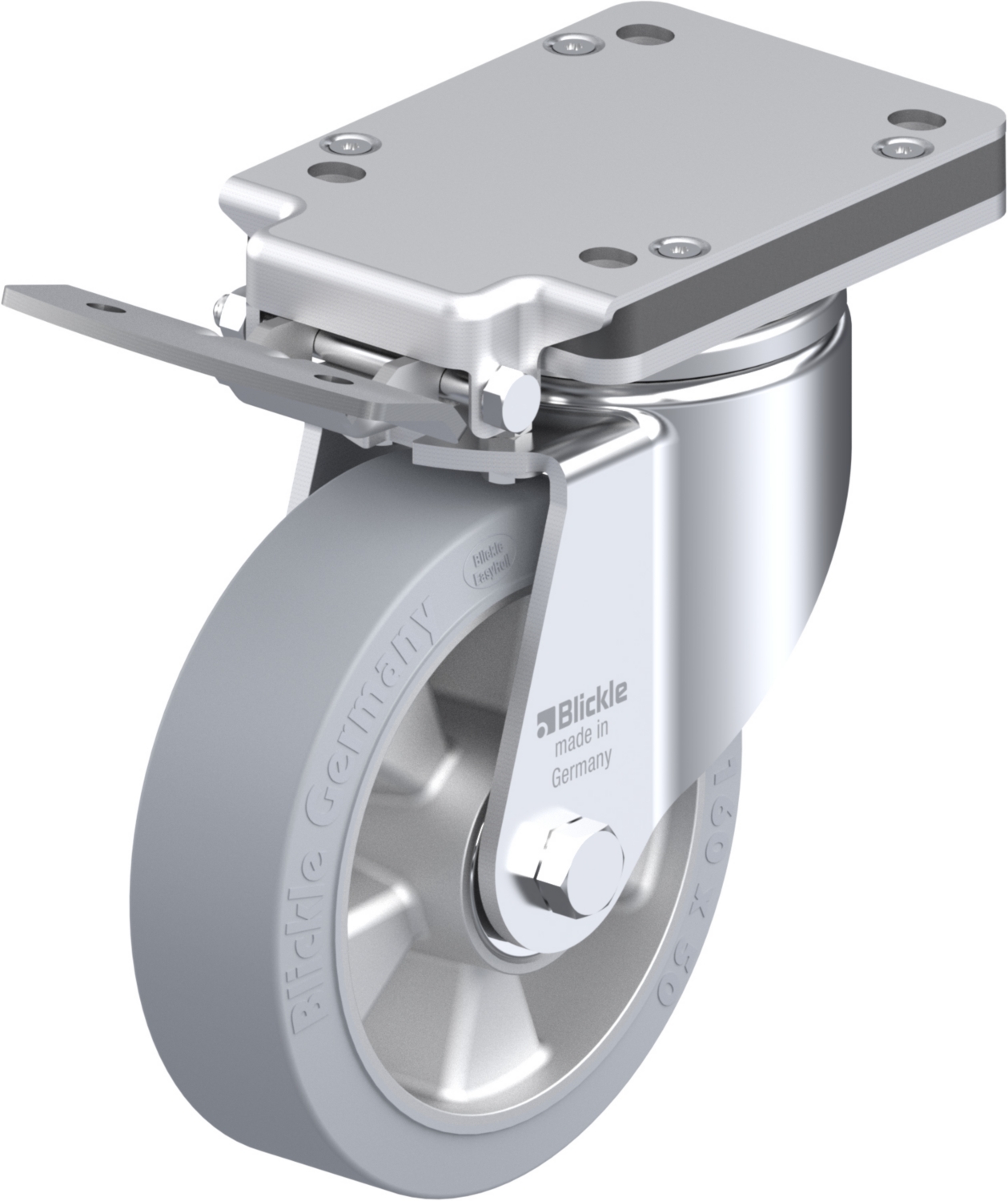 Roulette pivotante LH-ALEV à platine à billes non tachant gris avec frein Ideal-stop Blickle