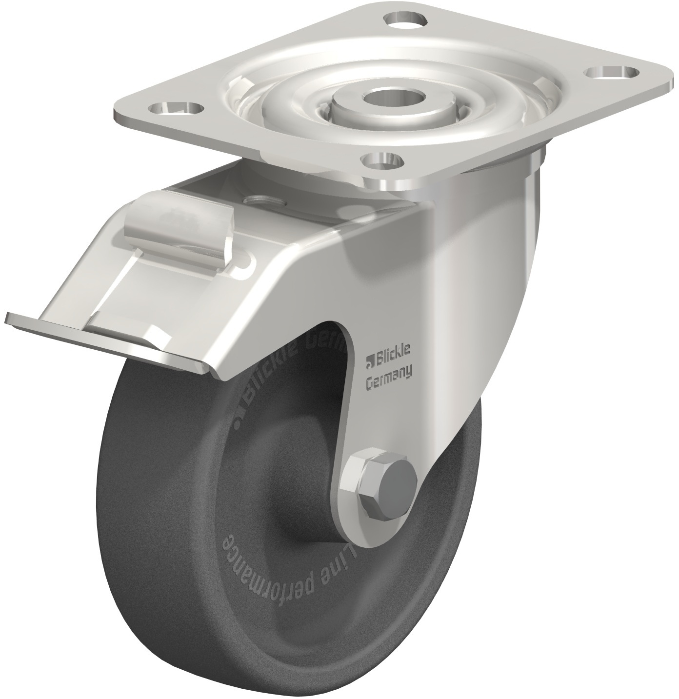 Roulette pivotante LIX-POHI à platine Hautes températures Moyeu lisse avec frein Stop-fix Blickle