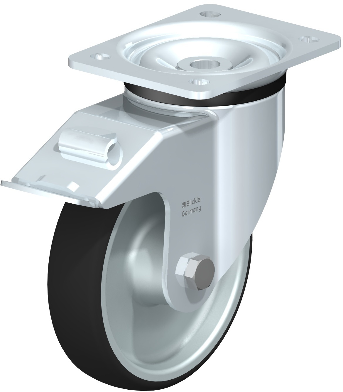  Roulette pivotante LK-PATH à platine Roulement à rouleaux avec frein Stop-fix 