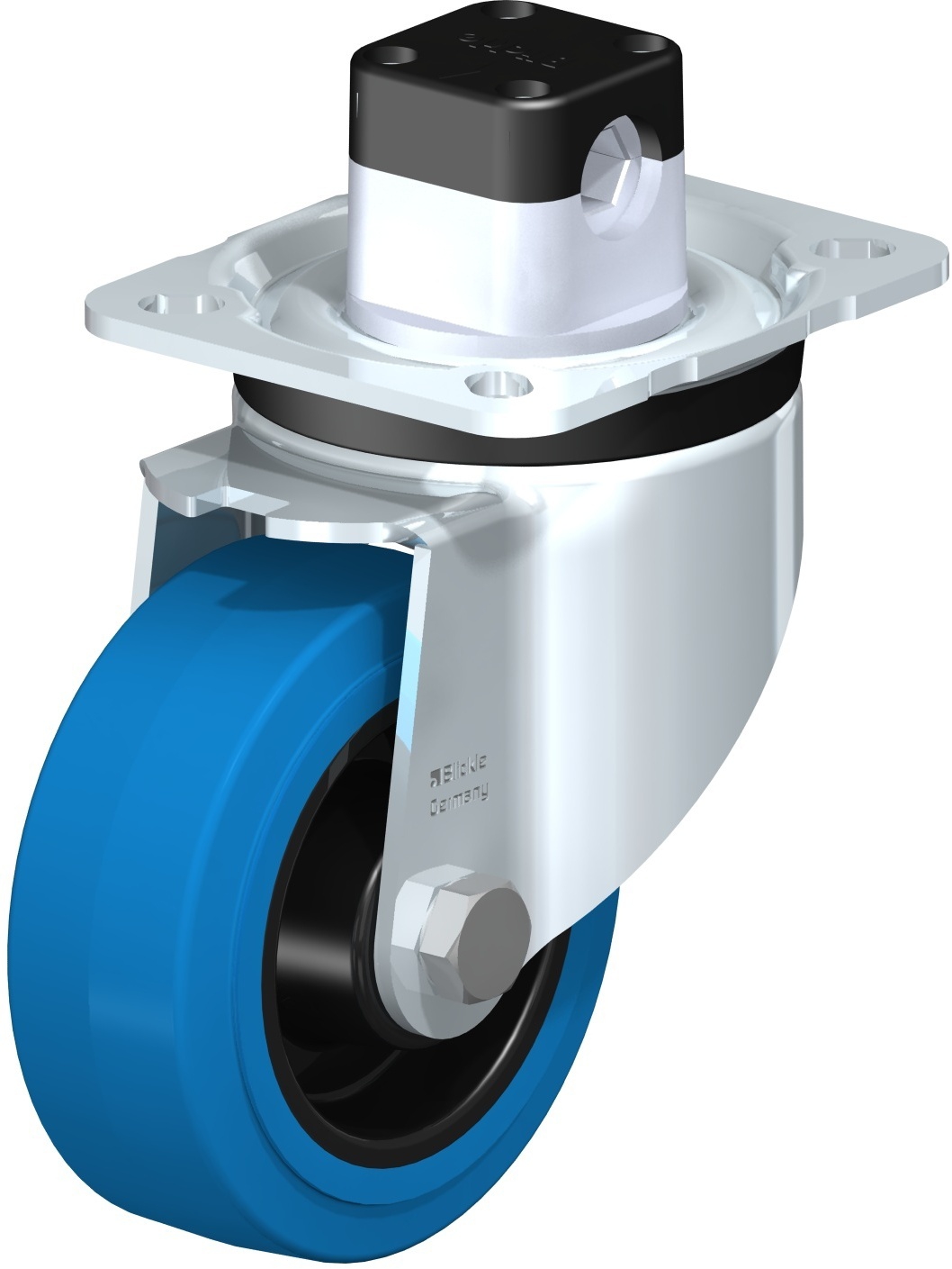 Roulette pivotante LK-POEV à platine à rouleaux Inox non tachant bleu frein Central-stop Blickle
